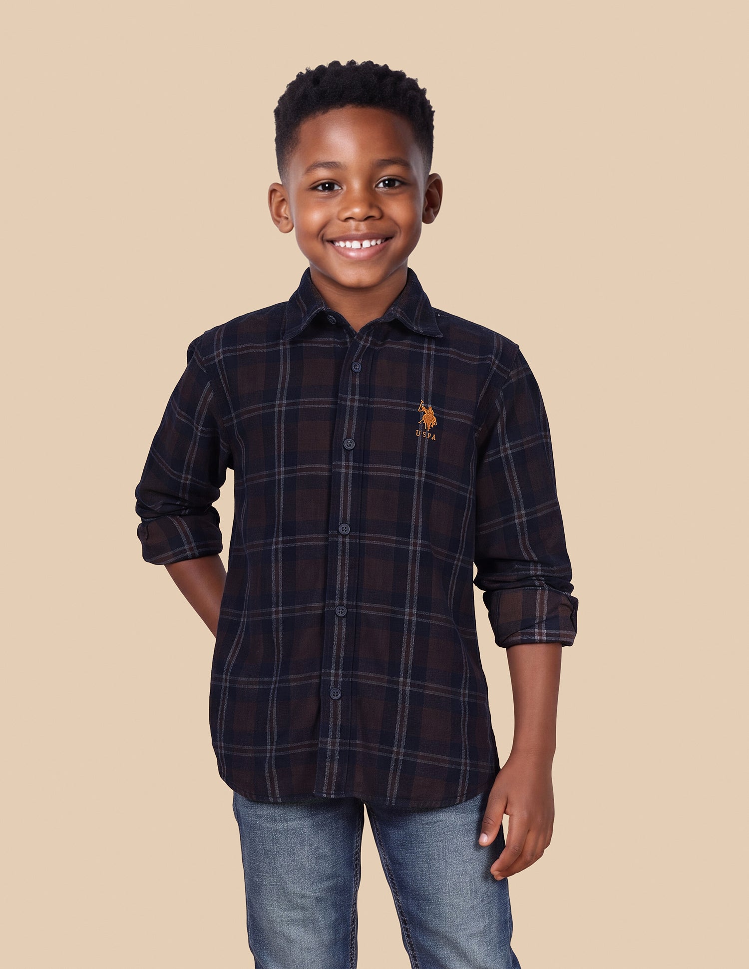 Corduroy Plaid Checked Shirt Brown - U.S. Polo Assn. India | Large