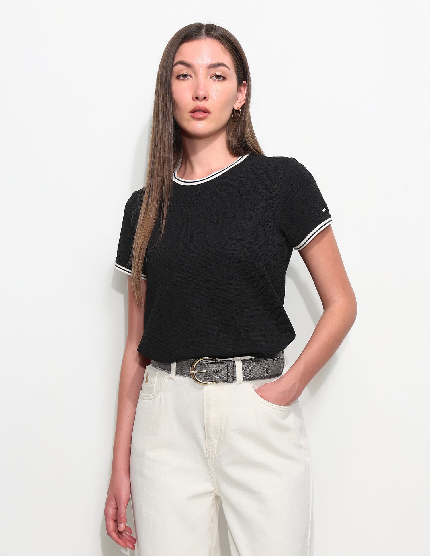 Regular Fit Textured T-Shirt Black - U.S. Polo Assn. India | Large