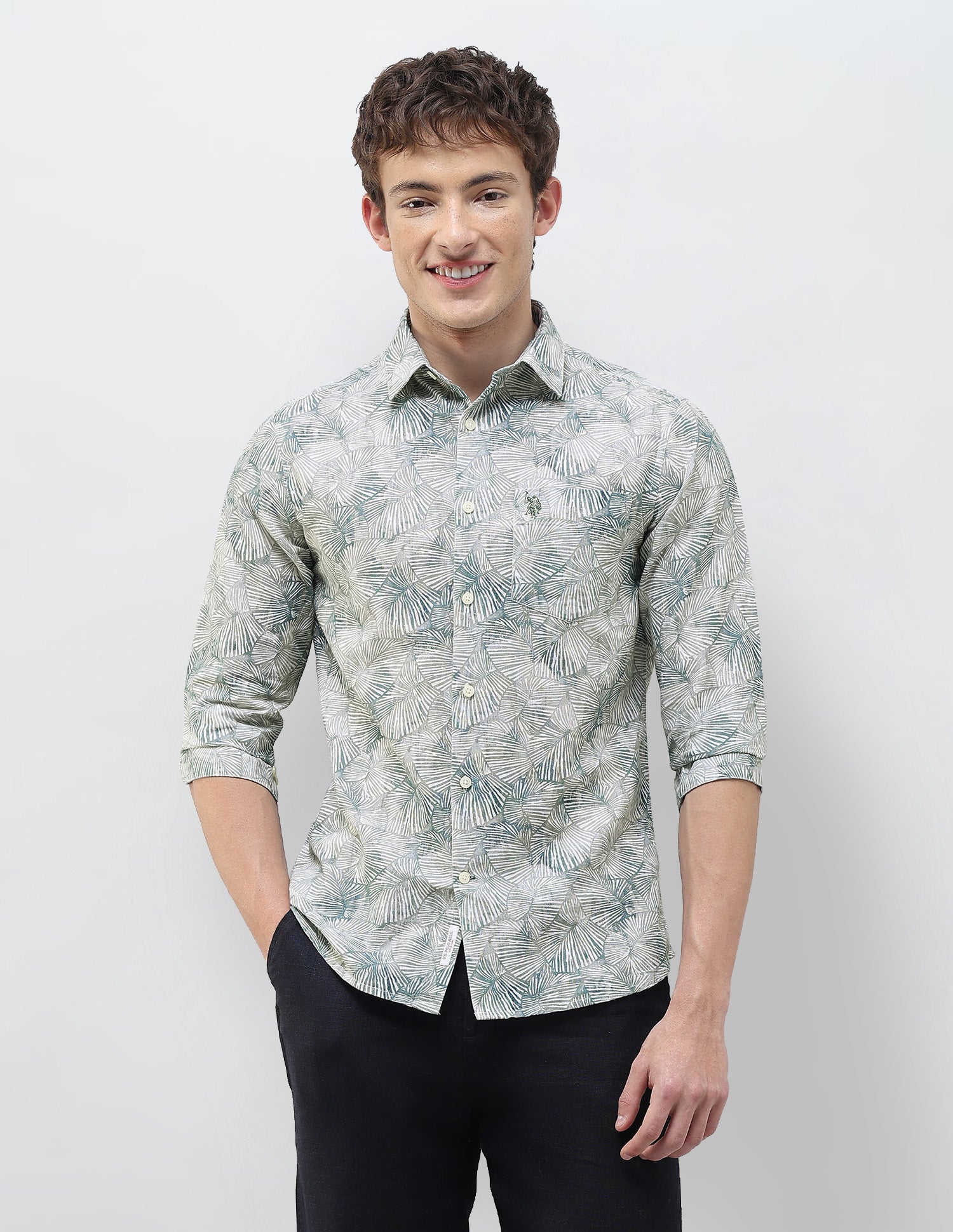 Tropical Printed Regular Fit Shirt Olive - U.S. Polo Assn. India | Large
