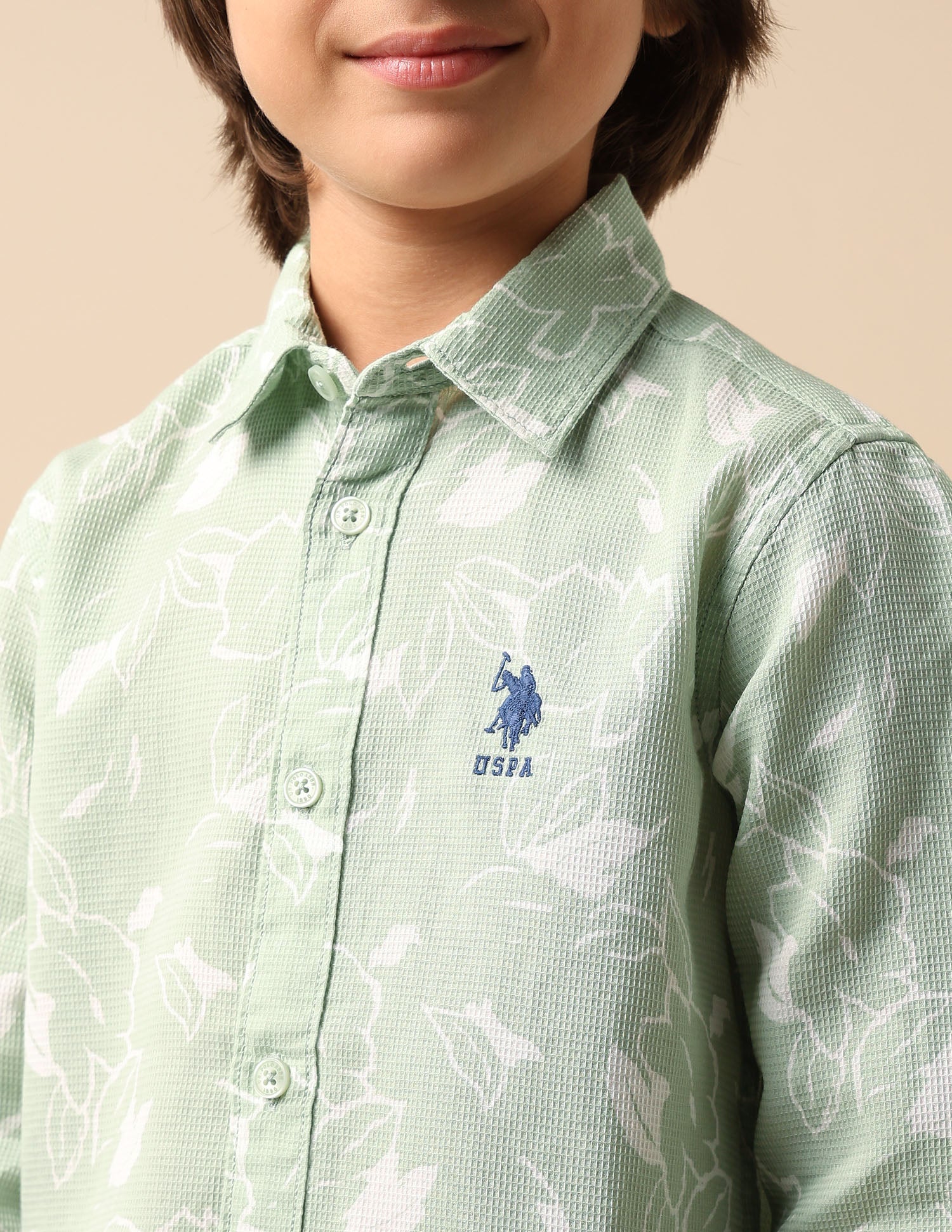 Boys Floral Printed Dobby Shirt Green - U.S. POLO ASSN. | Large