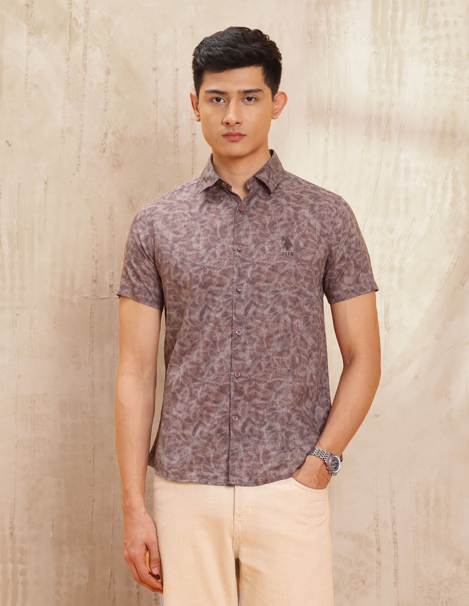 All Over Printed Slim Fit Shirt Mauve - U.S. POLO ASSN. | Large