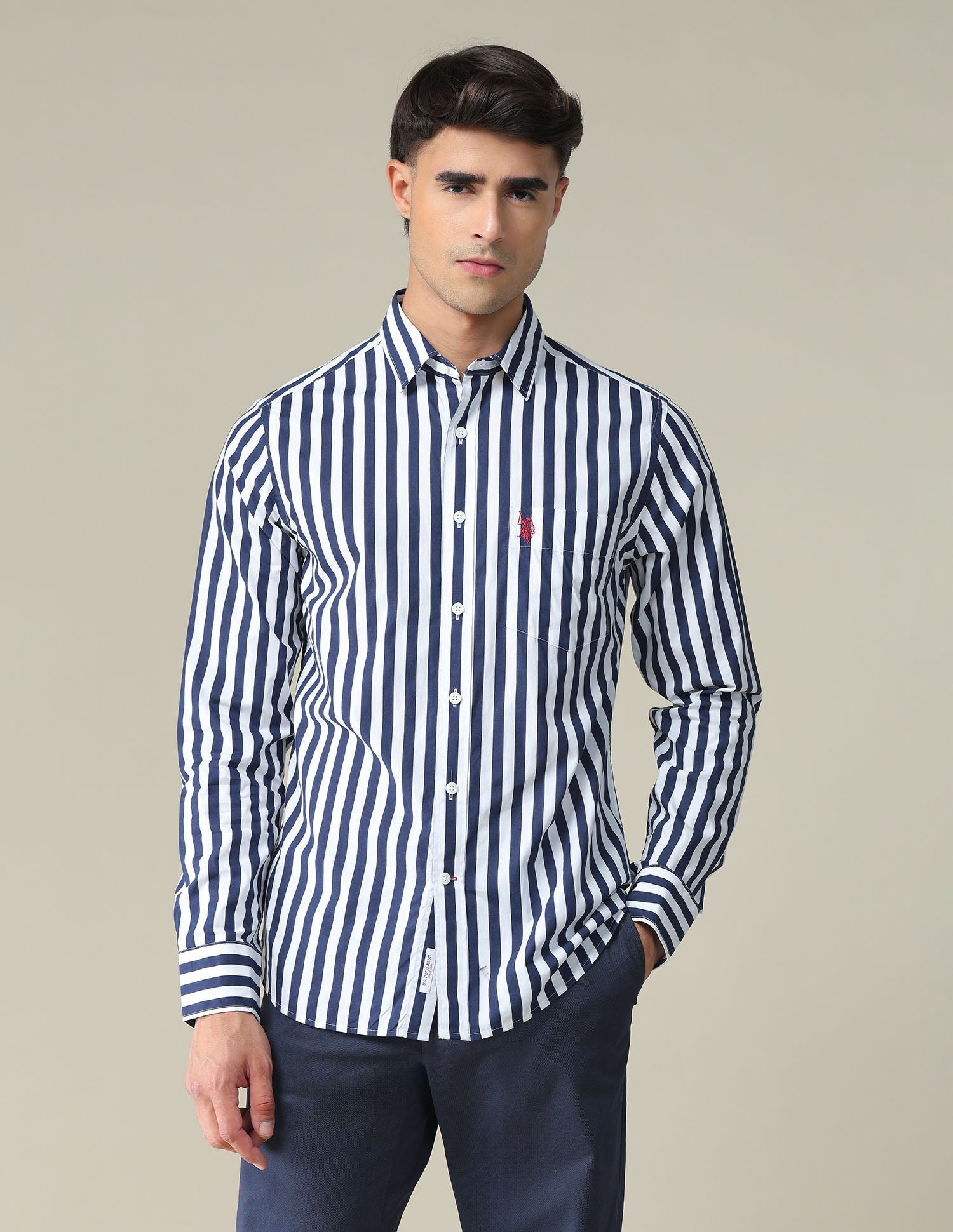 Vertical Stripe Cotton Casual Shirt Navy - U.S. POLO ASSN. | Large