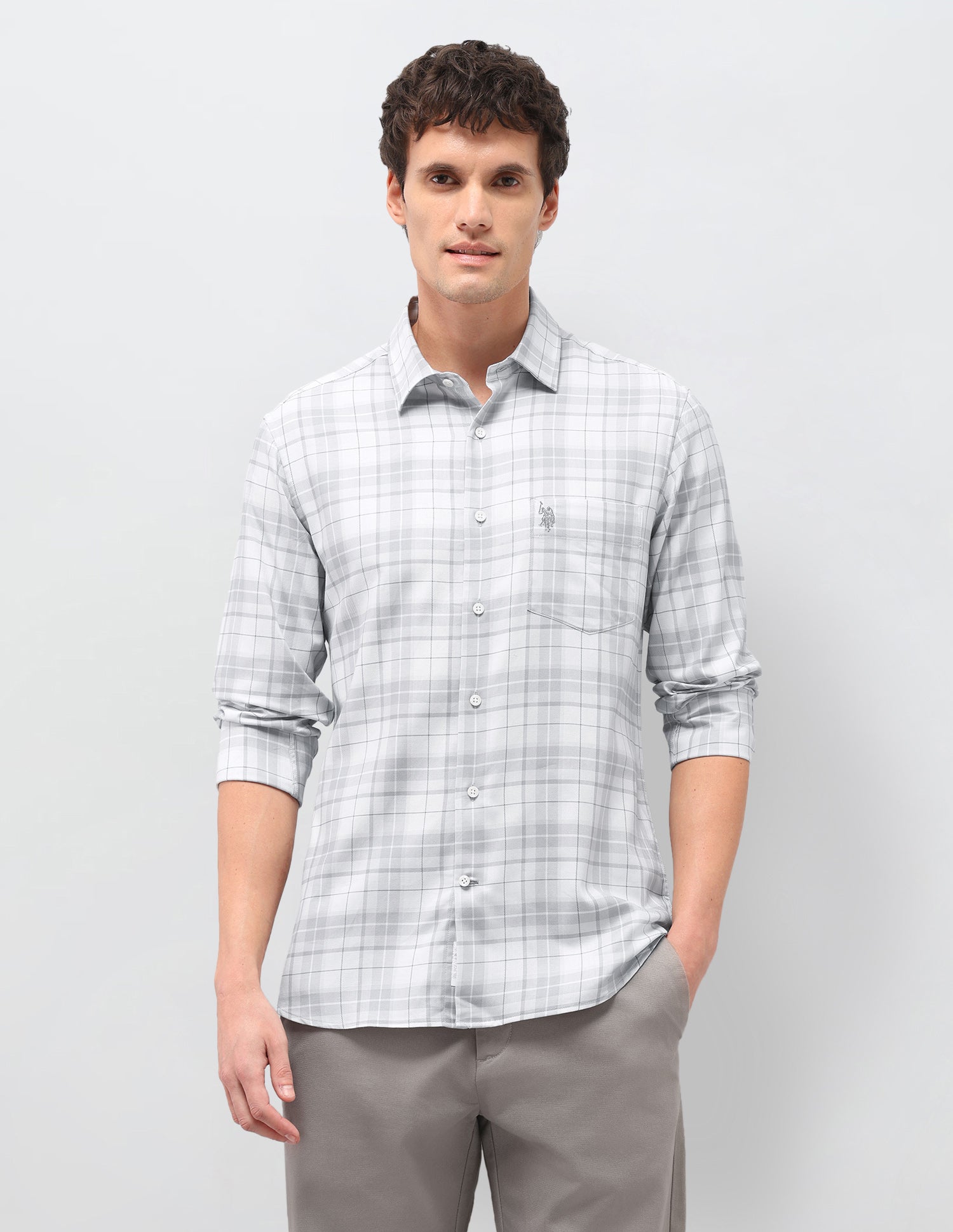 Tartan Checked Twill Shirt Grey - U.S. Polo Assn. India | Large