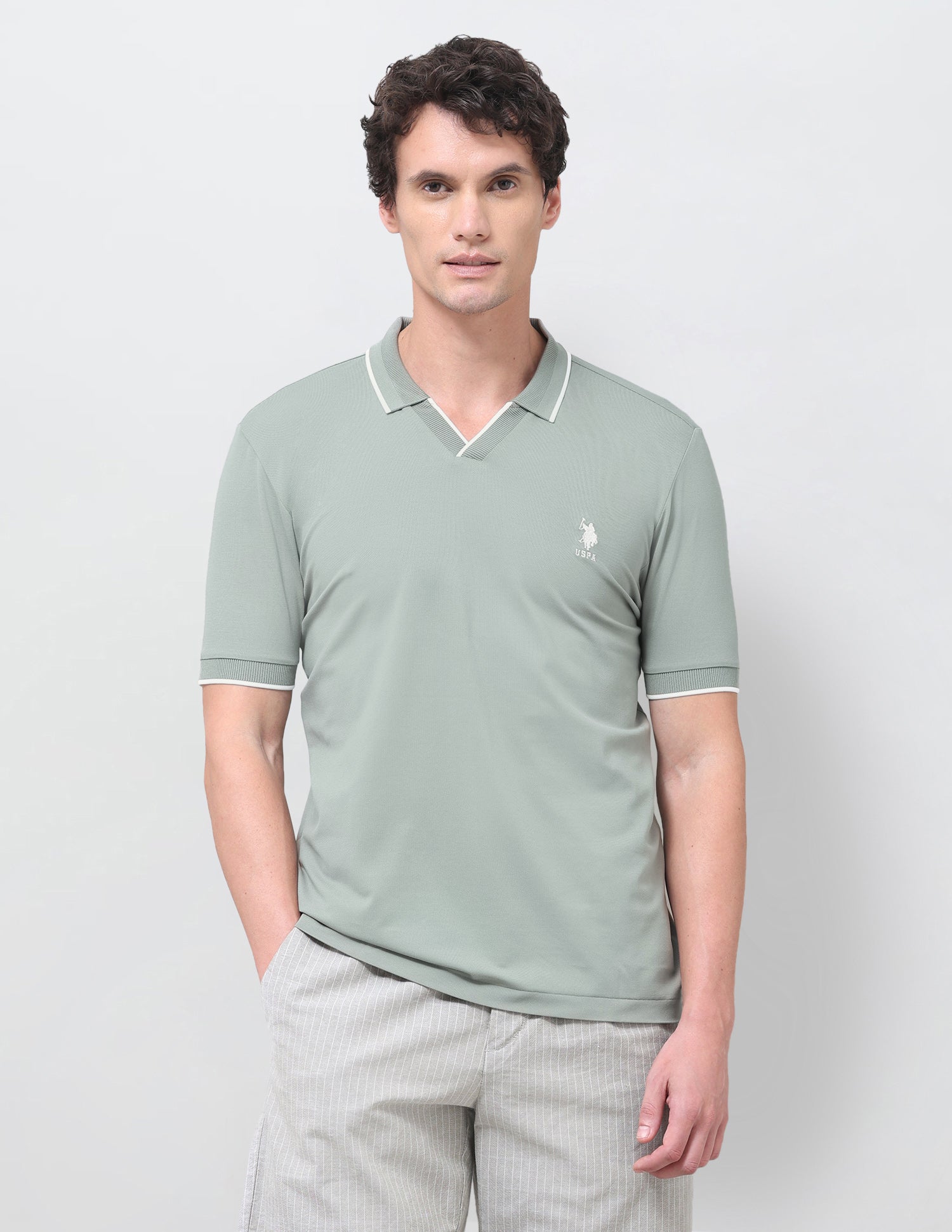 Solid Slim Fit Polo Shirt Light Green - U.S. Polo Assn. India | Large
