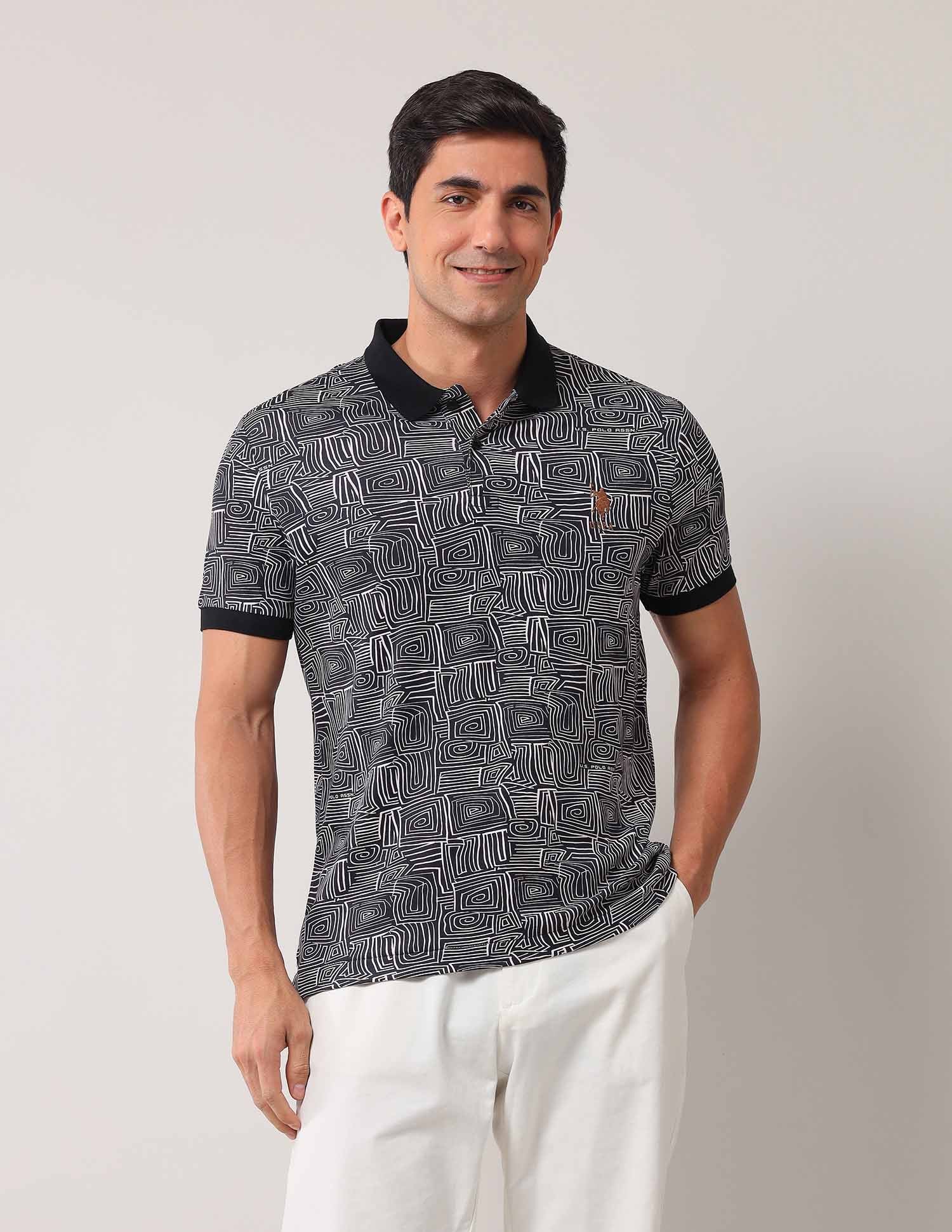 Abstract Printed Pure Cotton Polo Shirt Black - U.S. Polo Assn. India | Large
