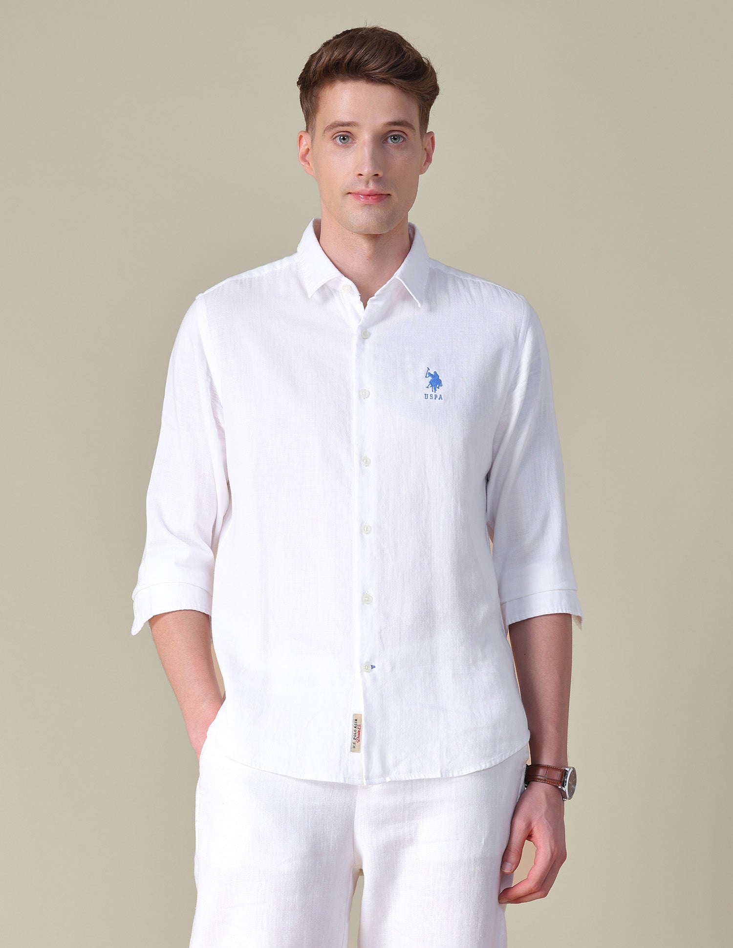 Dobby Regular Fit Shirt White - U.S. POLO ASSN. | Large