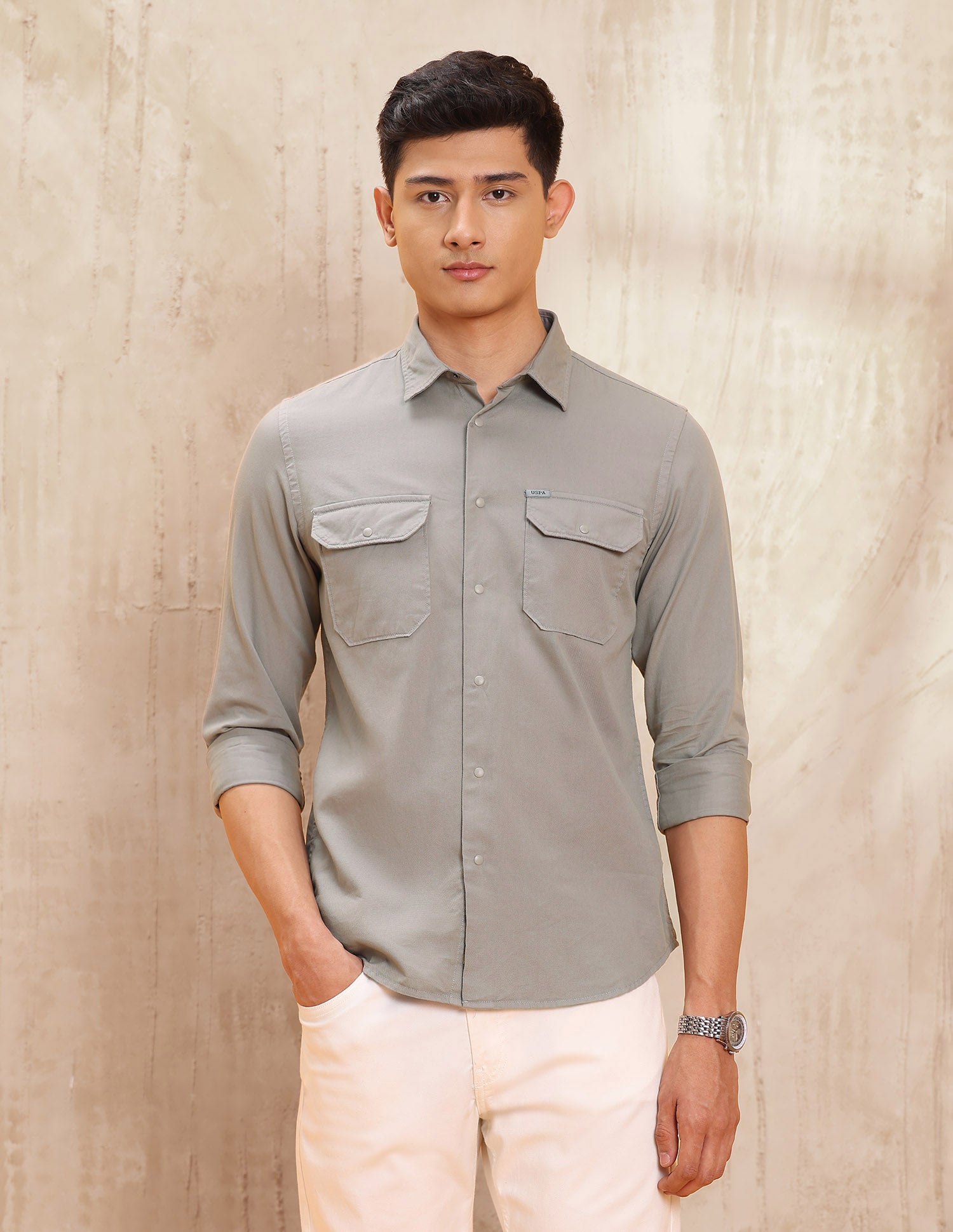 Solid Pure Cotton Shirt Grey - U.S. POLO ASSN. | Large