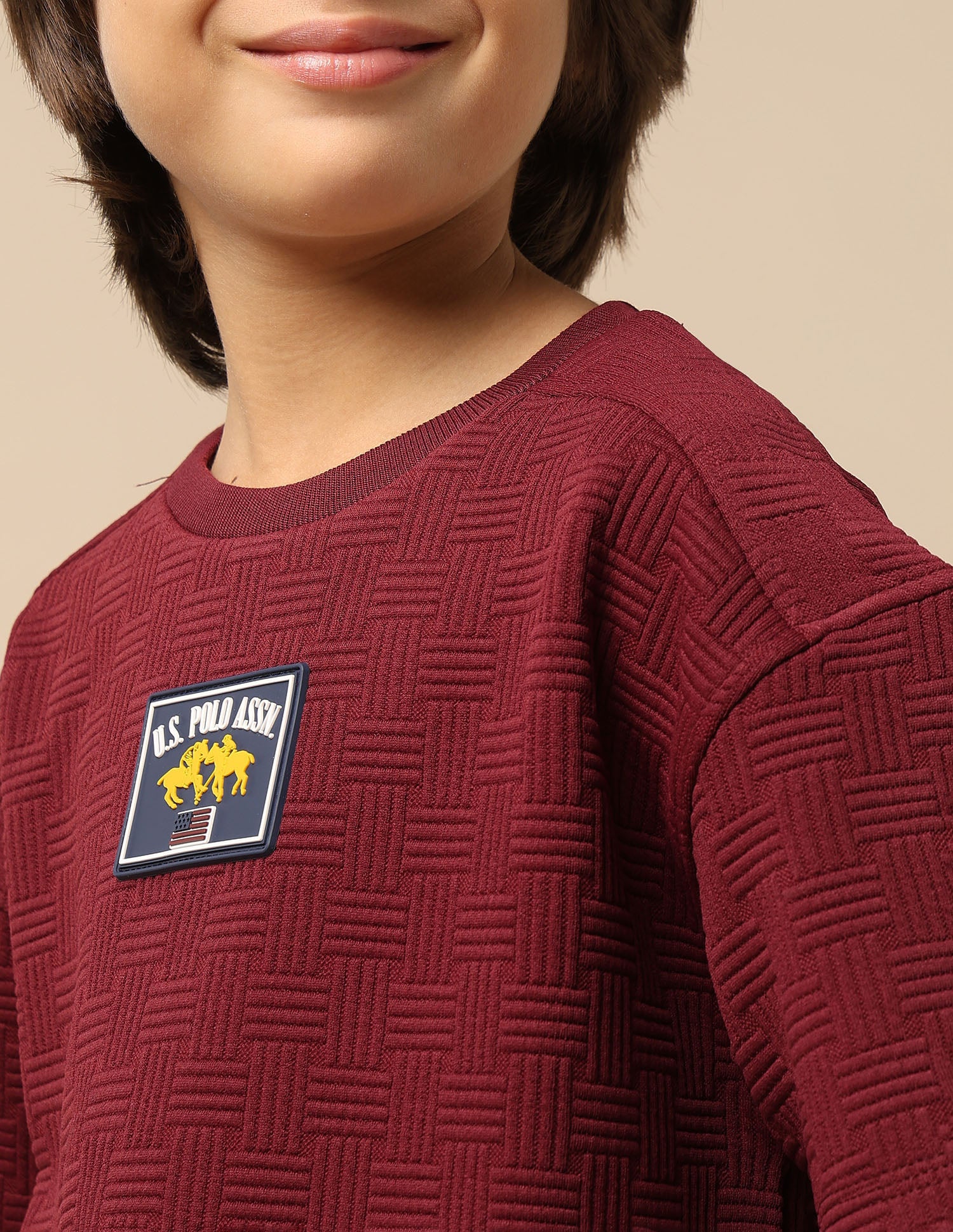 Boys Textured Boxy Fit T-Shirt Maroon - U.S. POLO ASSN. | Large
