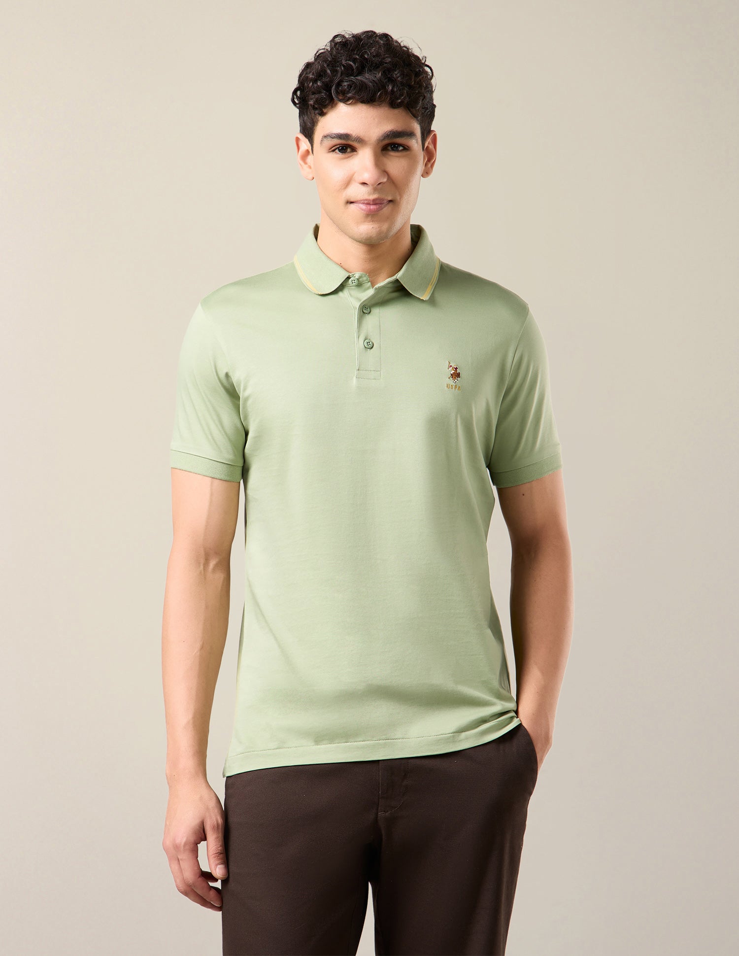 Solid Slim Fit Polo Shirt Light Green - U.S. Polo Assn. India | Large