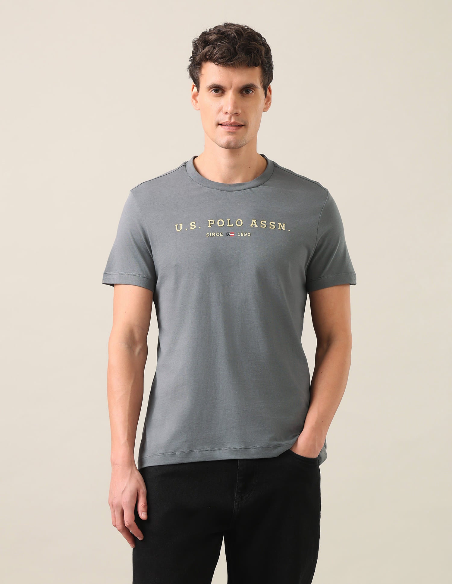 Brand Embossed Regular Fit T-Shirt Dark Grey - U.S. Polo Assn. India | Large