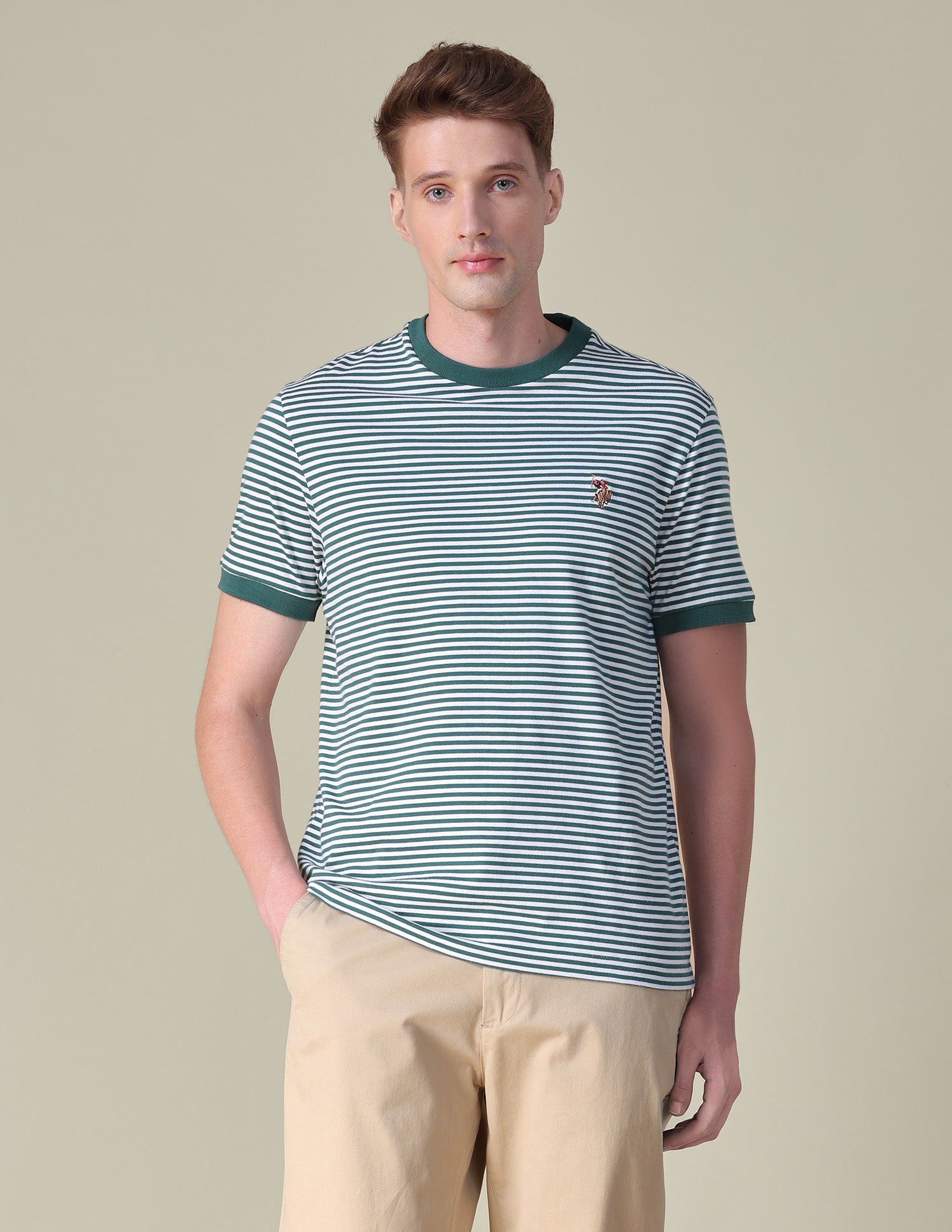 Horizontal Striped Slim Fit T-Shirt Dark Green - U.S. POLO ASSN. | Large