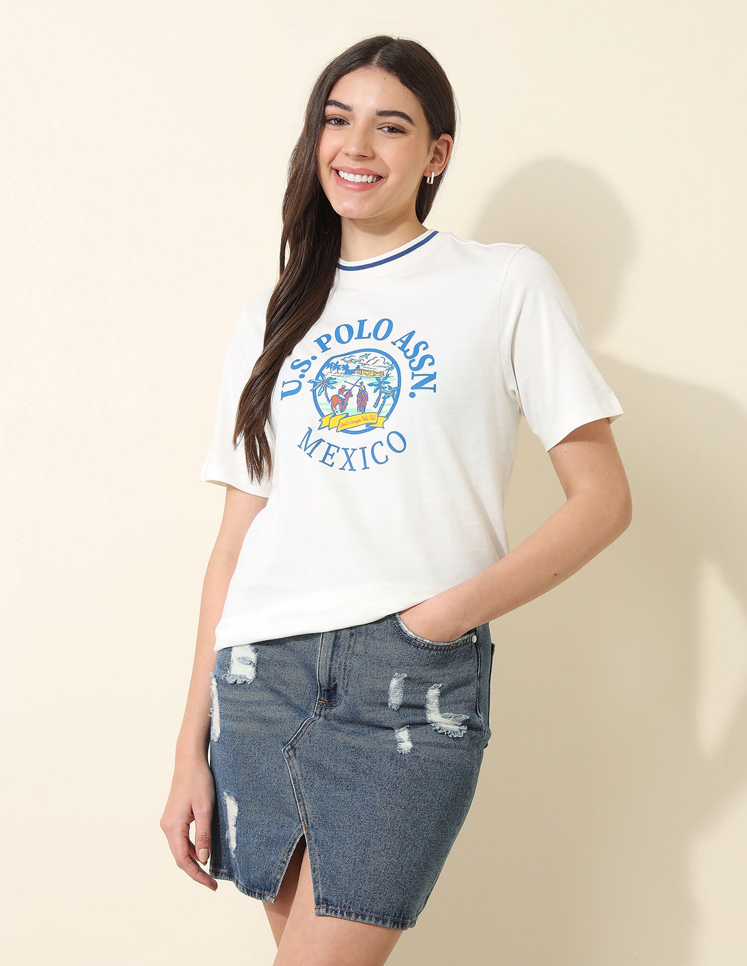 Boxy Fit Brand Printed T-Shirt Off White - U.S. POLO ASSN. | Large