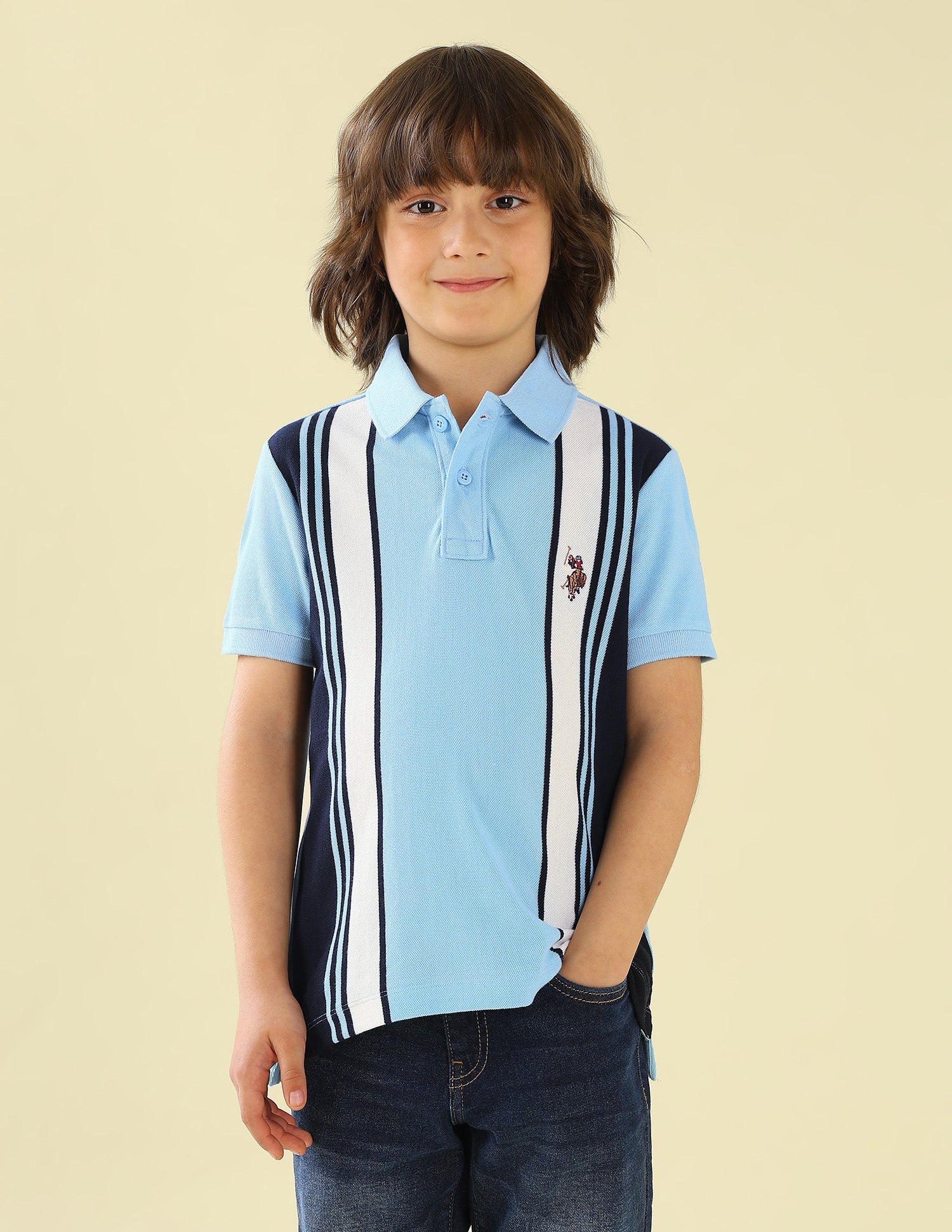 Vertical Striped Regular Fit Polo Shirt Blue - U.S. Polo Assn. India | Large