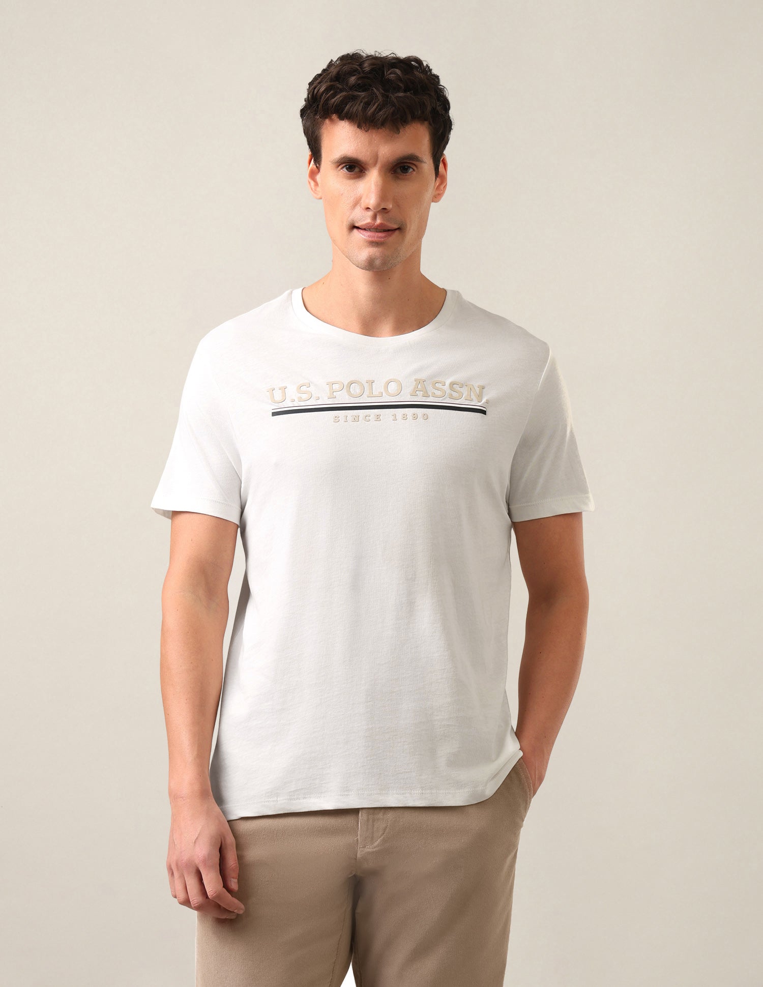 Brand Embossed Regular Fit T-Shirt Off White - U.S. Polo Assn. India | Large