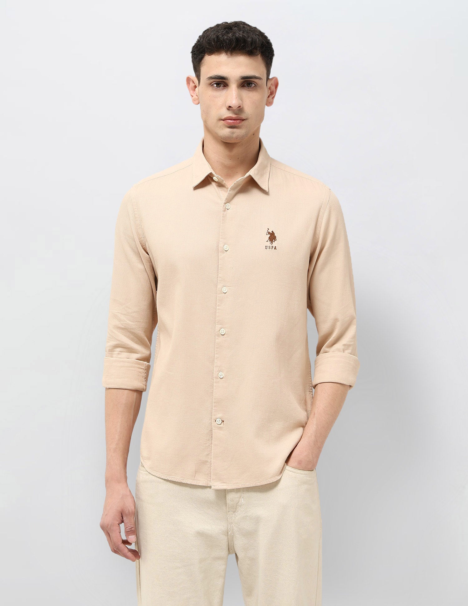 Solid Regular Fit Shirt Cream - U.S. POLO ASSN. | Large