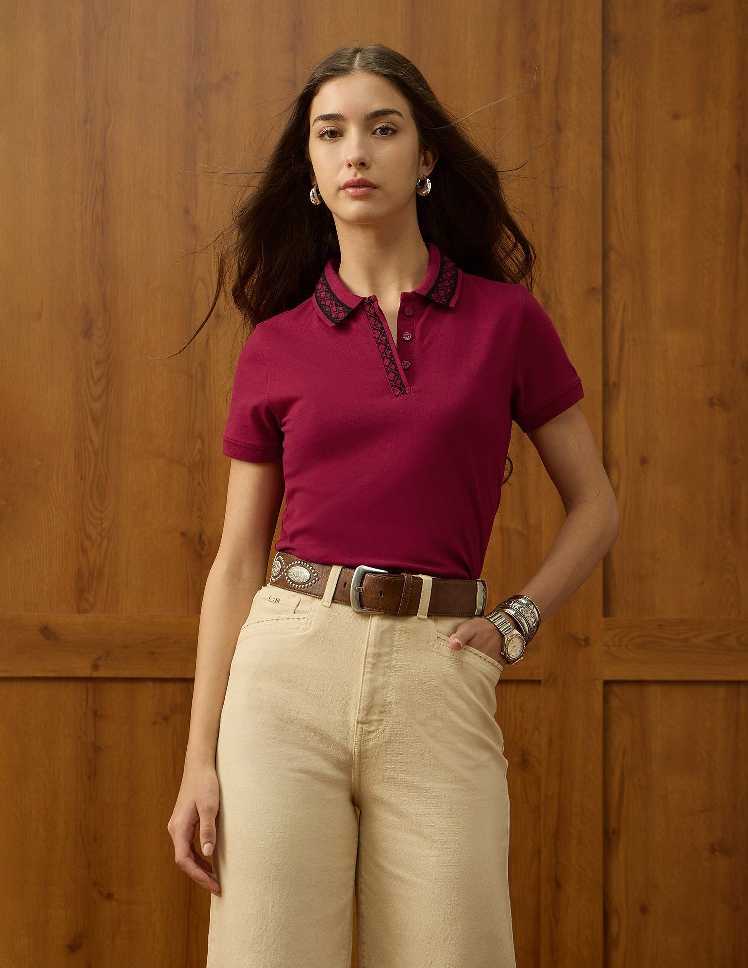 Jacquard Collar Solid Polo Shirt Dark Red - U.S. POLO ASSN. | Large