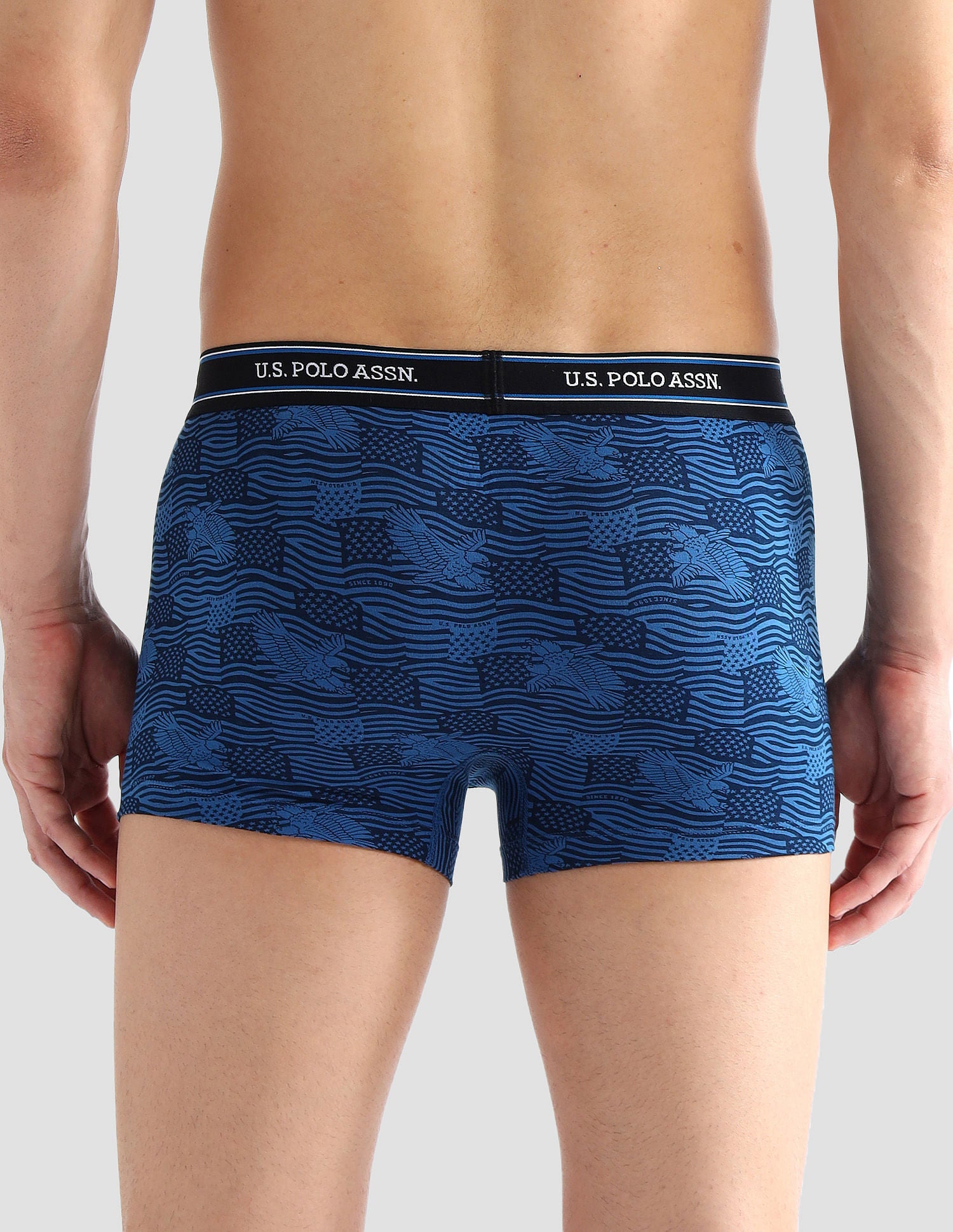 Elasticized Waist Printed I616 Trunks - Pack Of 2 Fedral Blue and Grey Melange - U.S. POLO ASSN. | Large