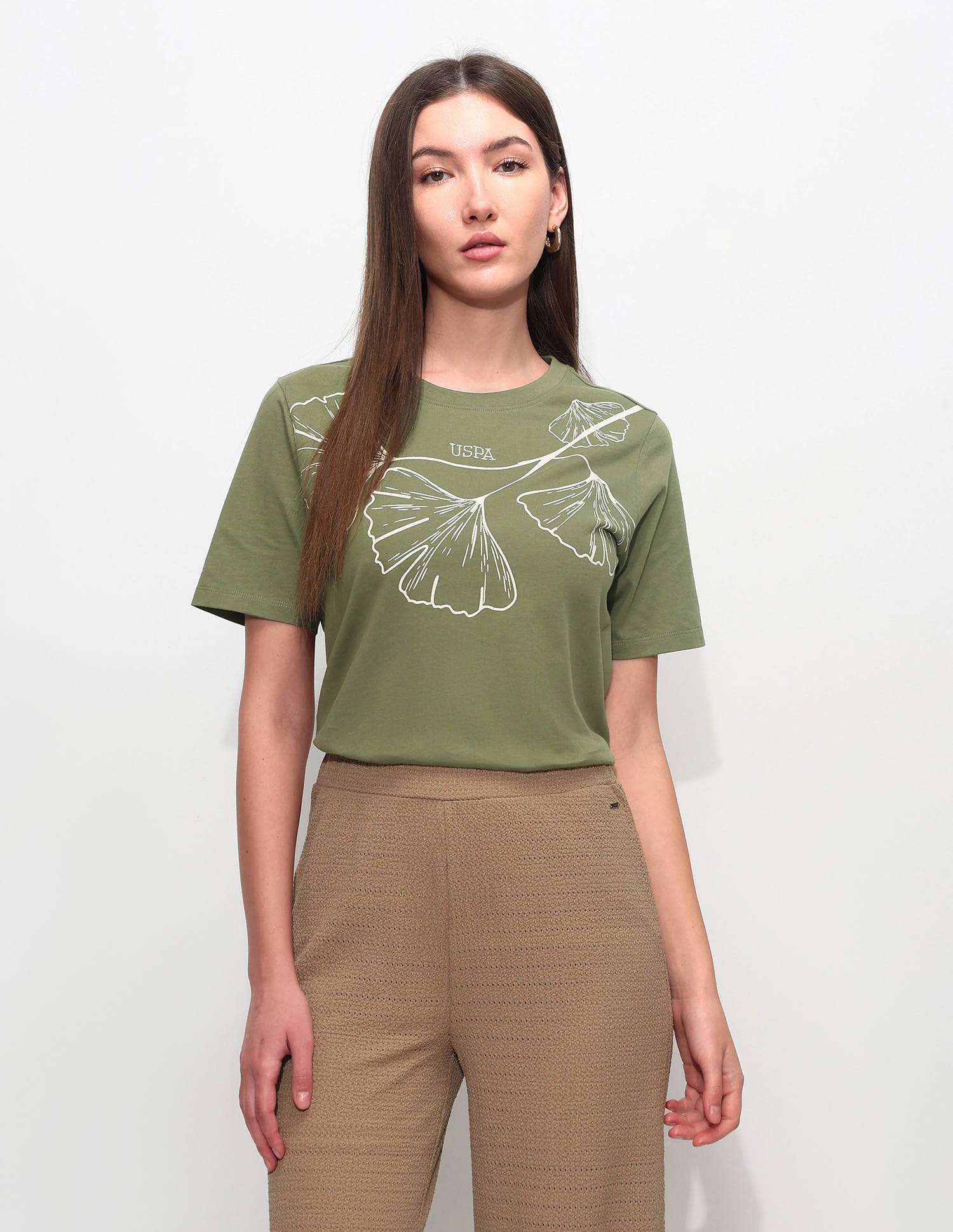 Boxy Fit Floral Printed T-Shirt Olive - U.S. Polo Assn. India | Large