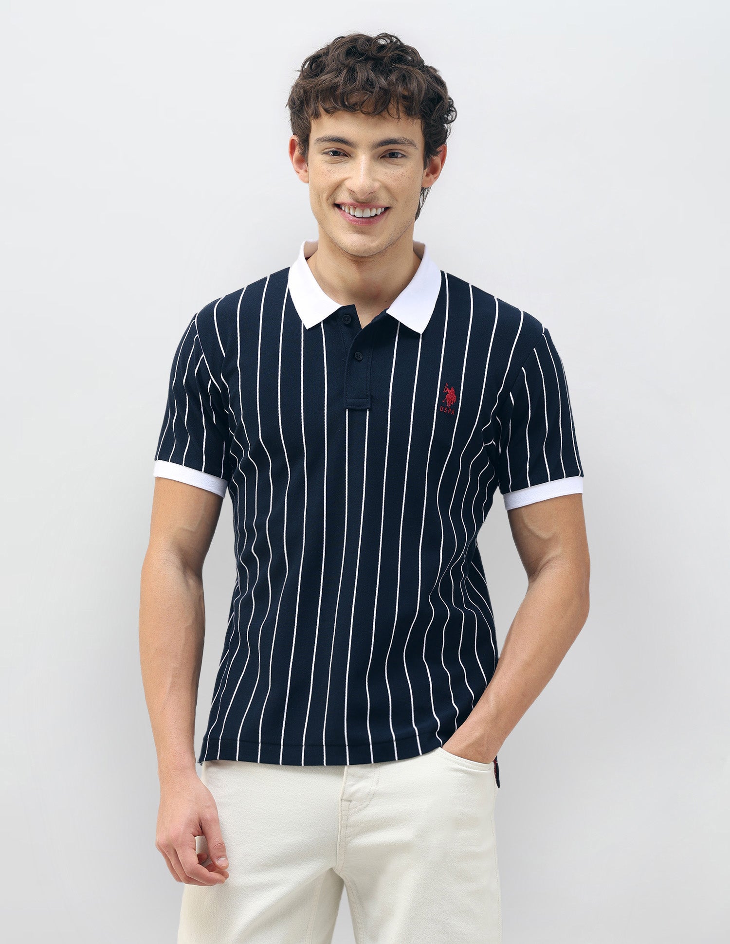 New Port Marina Vertical Striped Polo Shirt Navy - U.S. Polo Assn. India | Large