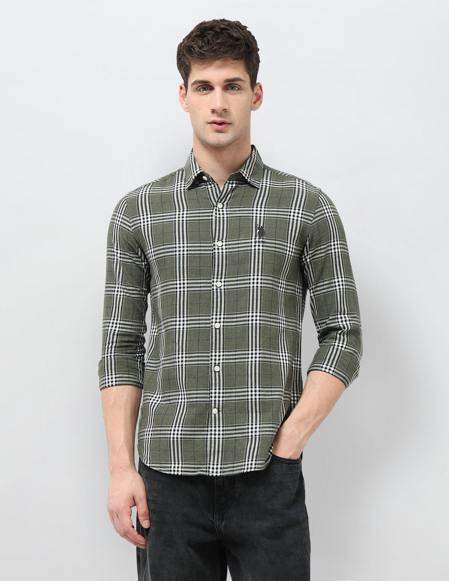 Twill Tartan Checked Shirt Light Olive - U.S. POLO ASSN. | Large