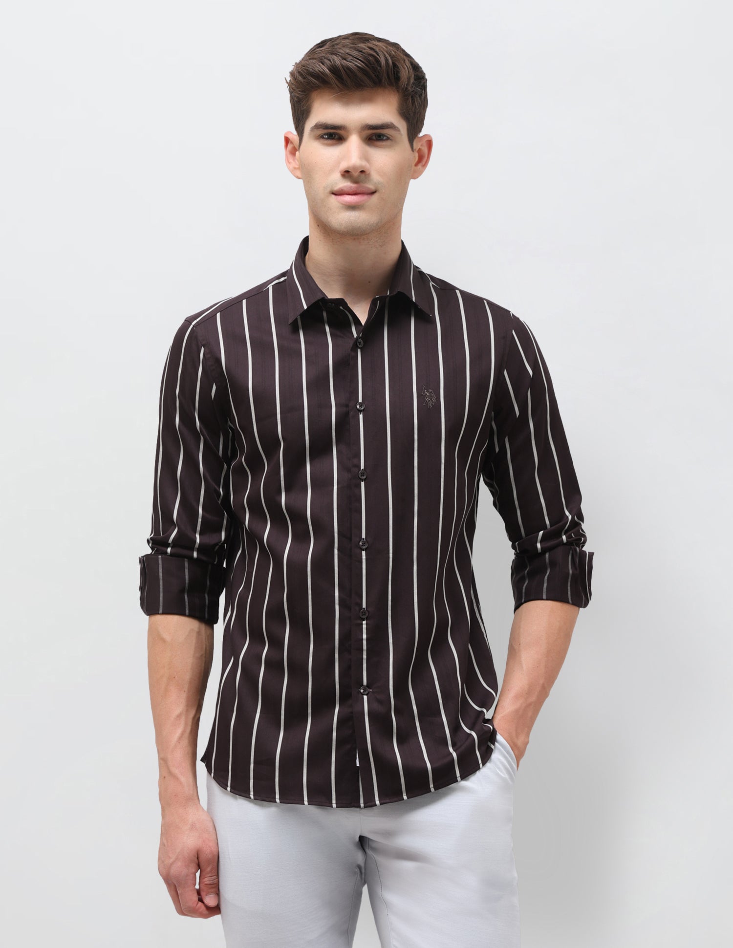 Satin Vertical Striped Shirt Burgundy - U.S. Polo Assn. India | Large