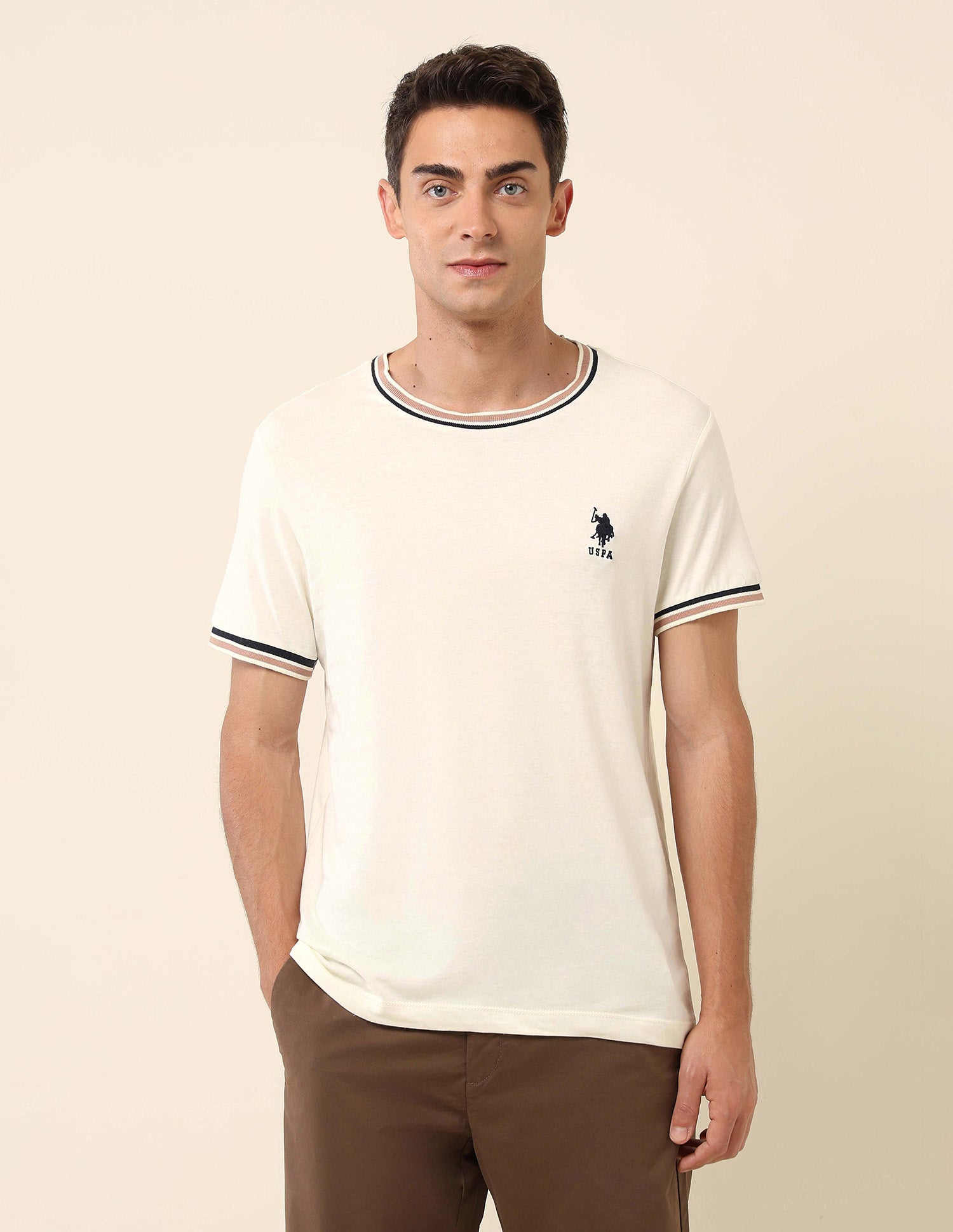 Solid Slim Fit T- Shirt Off-White - U.S. POLO ASSN. | Large