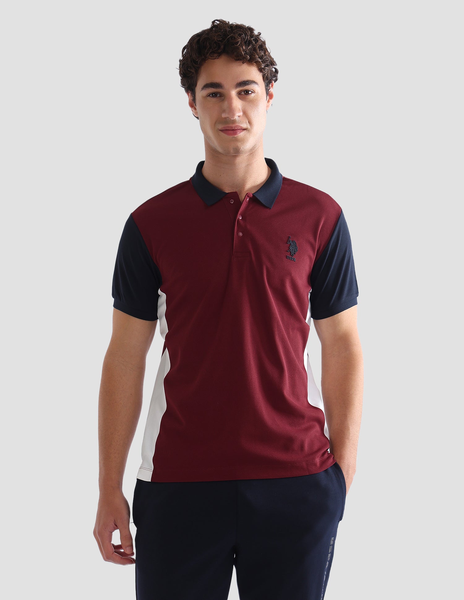 Colourblocked Slim Fit Active Polo Shirt Maroon - U.S. Polo Assn. India | Large