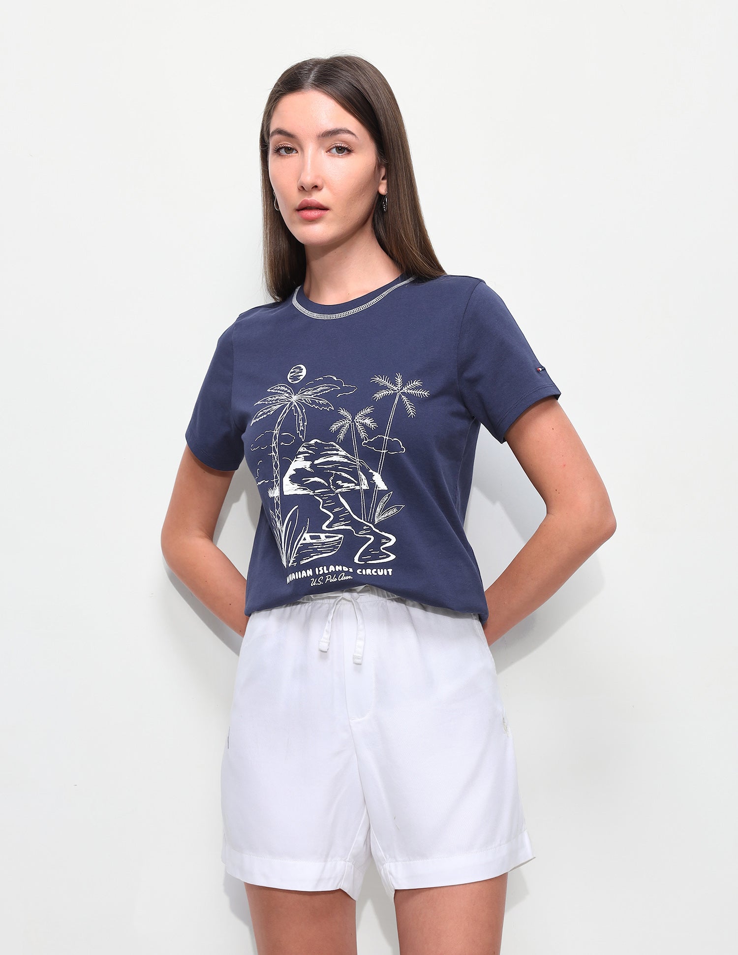 Digital Graphic Printed Regular Fit T-Shirt Navy - U.S. Polo Assn. India | Large