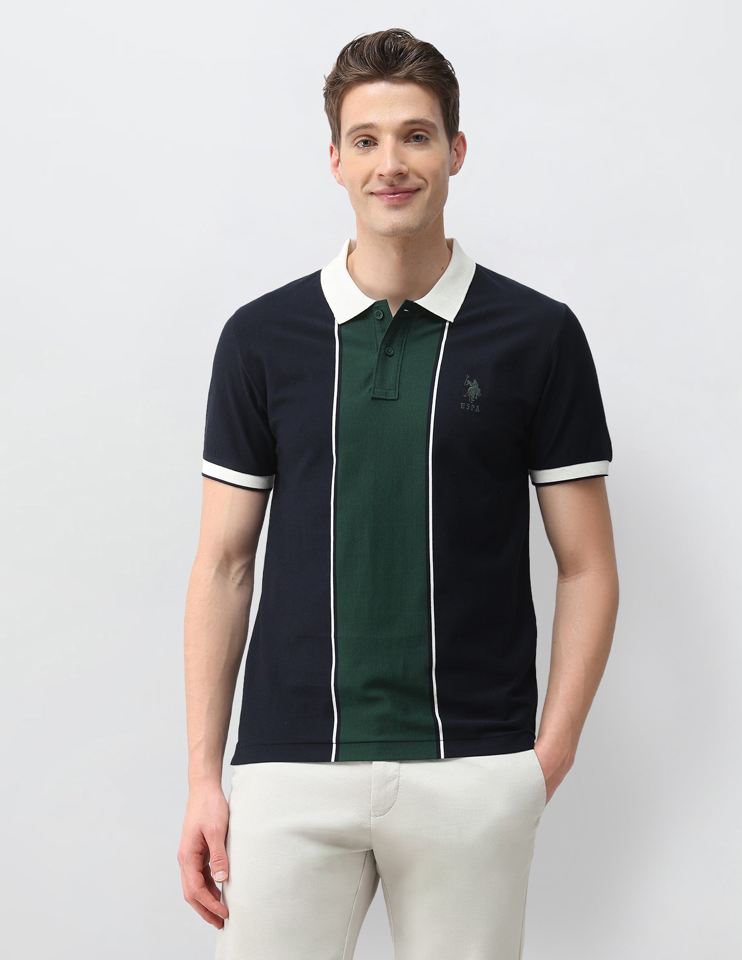 Colourblocked Slim Fit Polo Shirt Green - U.S. Polo Assn. India | Large