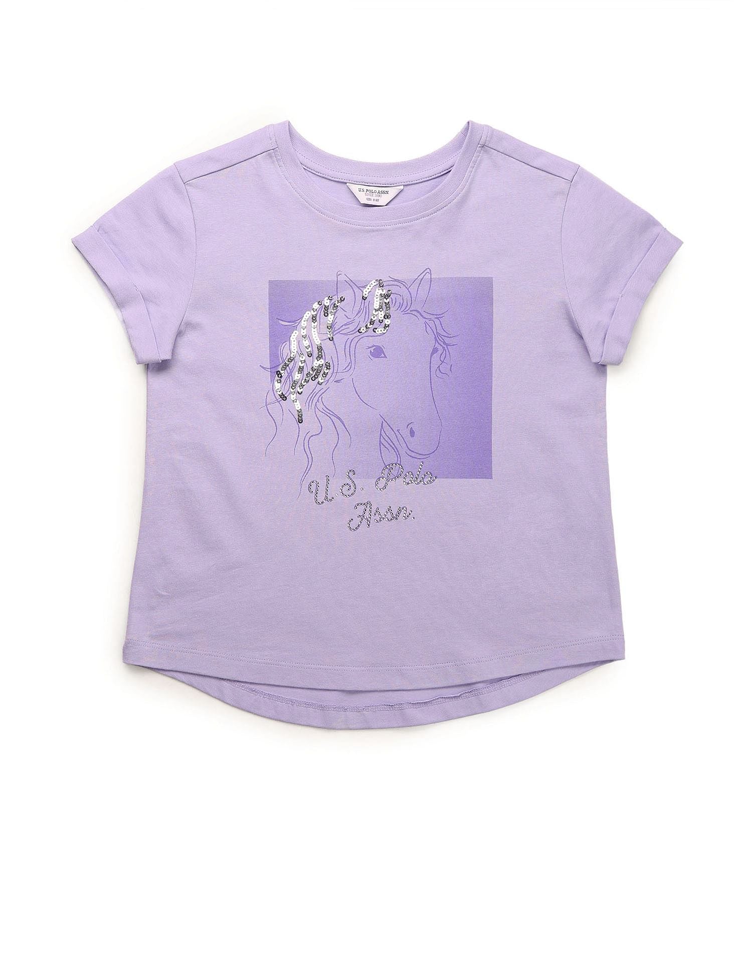 Girls Sequins Detailed Relaxed Fit T-Shirt Lavender - U.S. POLO ASSN. | Large