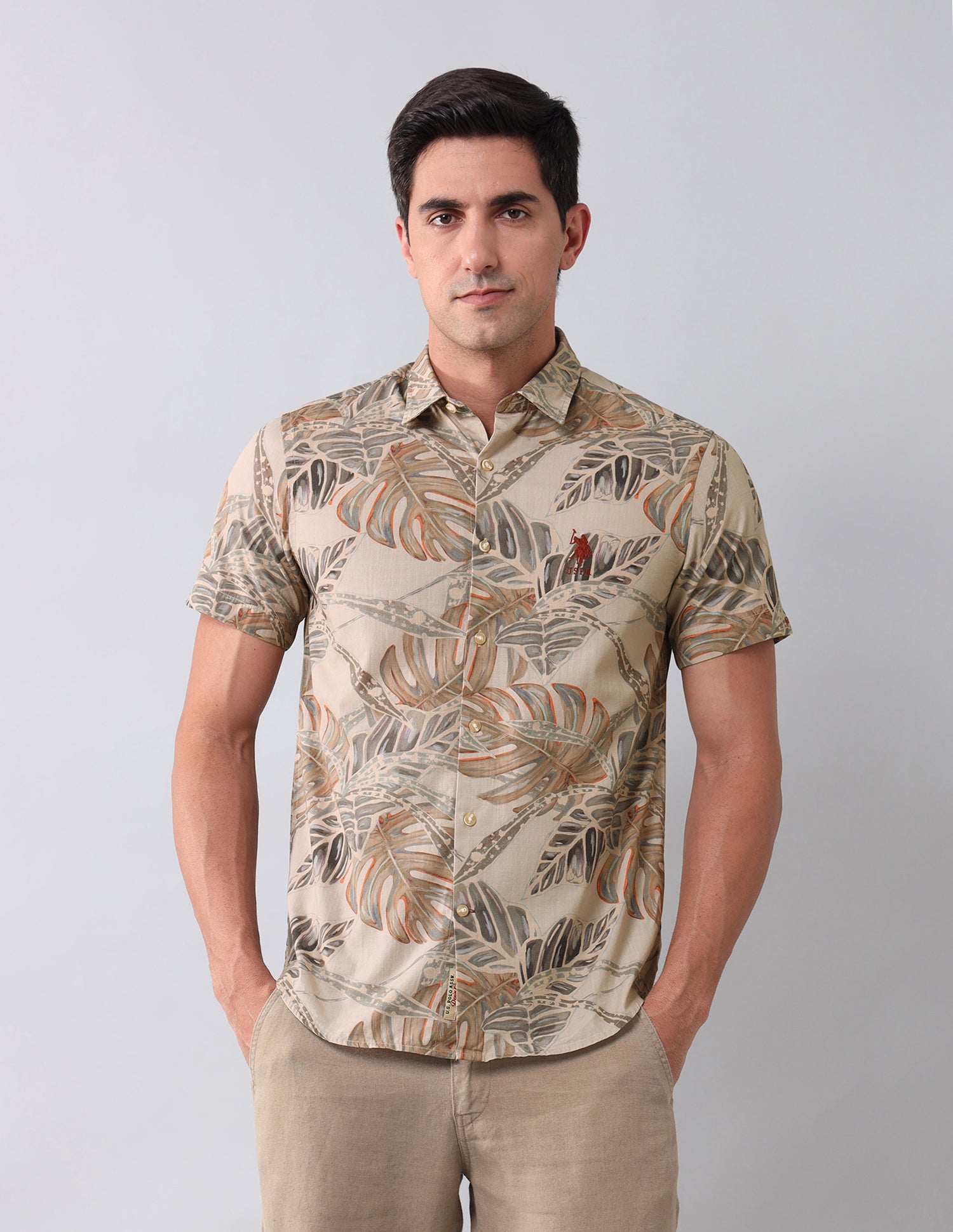 Regular Fit All-Over Shirt Khaki - U.S. Polo Assn. India | Large