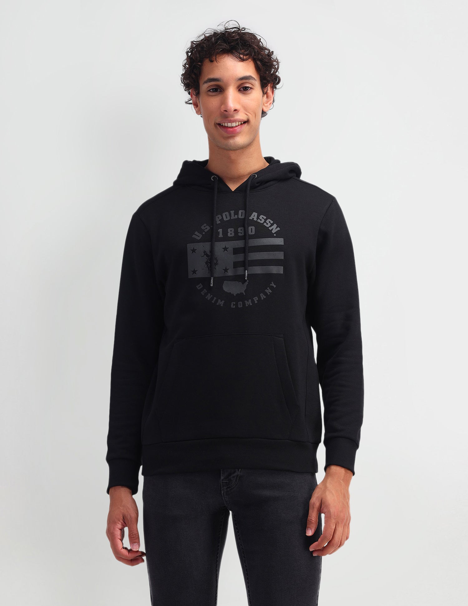 Brand Printed Hooded Sweatshirt Black - U.S. POLO ASSN. | Large