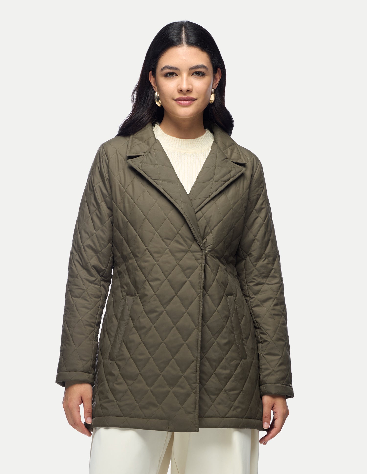 Solid Longline Quilted Jacket Dark Brown - U.S. Polo Assn. India | Large