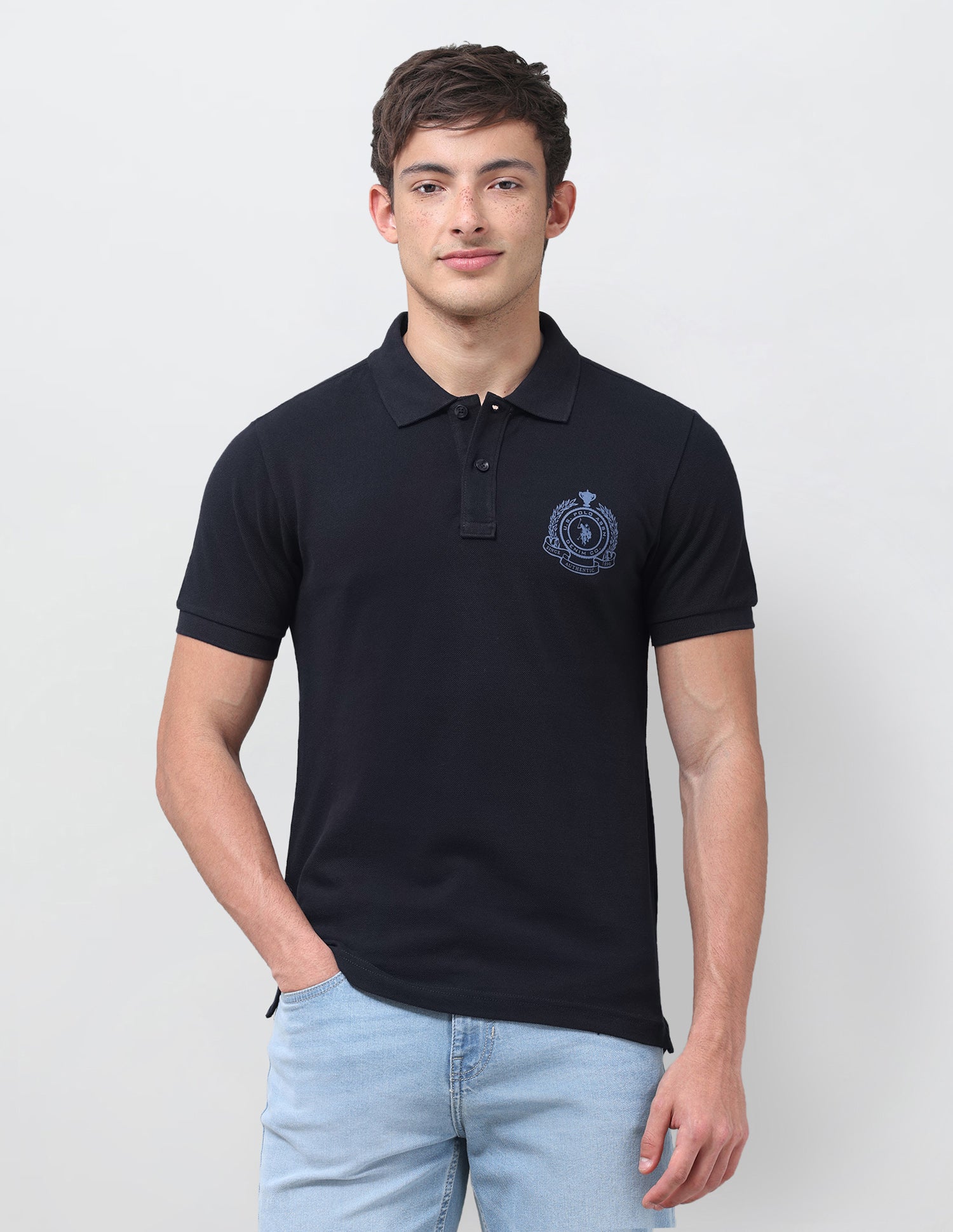 Graphic Brand Printed Slim Fit Polo Shirt Navy - U.S. Polo Assn. India | Large