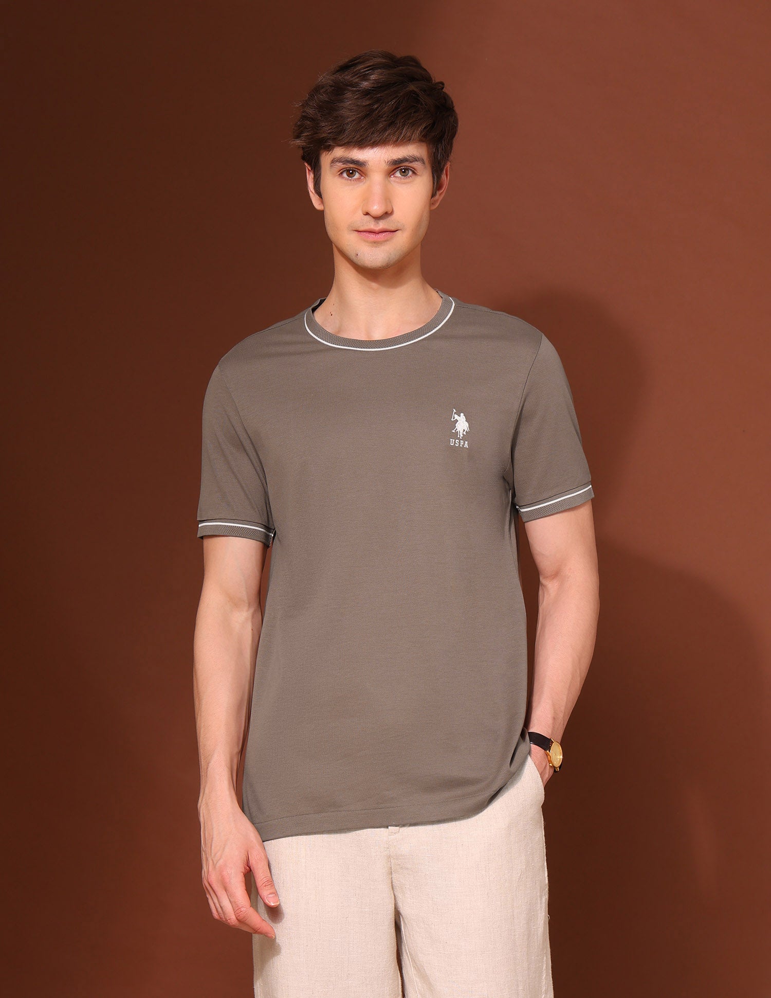 Pure Cotton Slim Fit Classic T-Shirt Brown - U.S. Polo Assn. India | Large