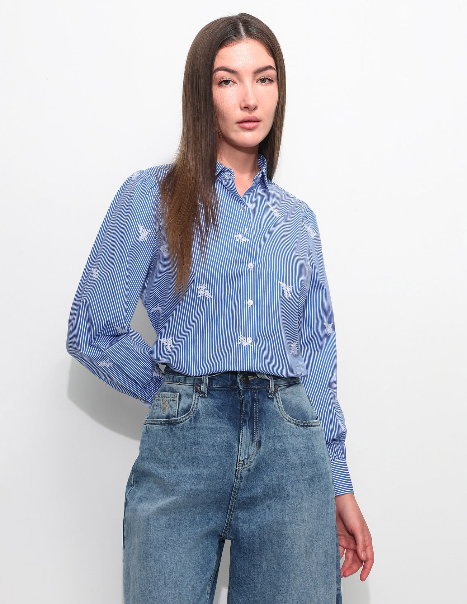 Relaxed Striped Shirt With Embroidery Blue - U.S. Polo Assn. India | Large