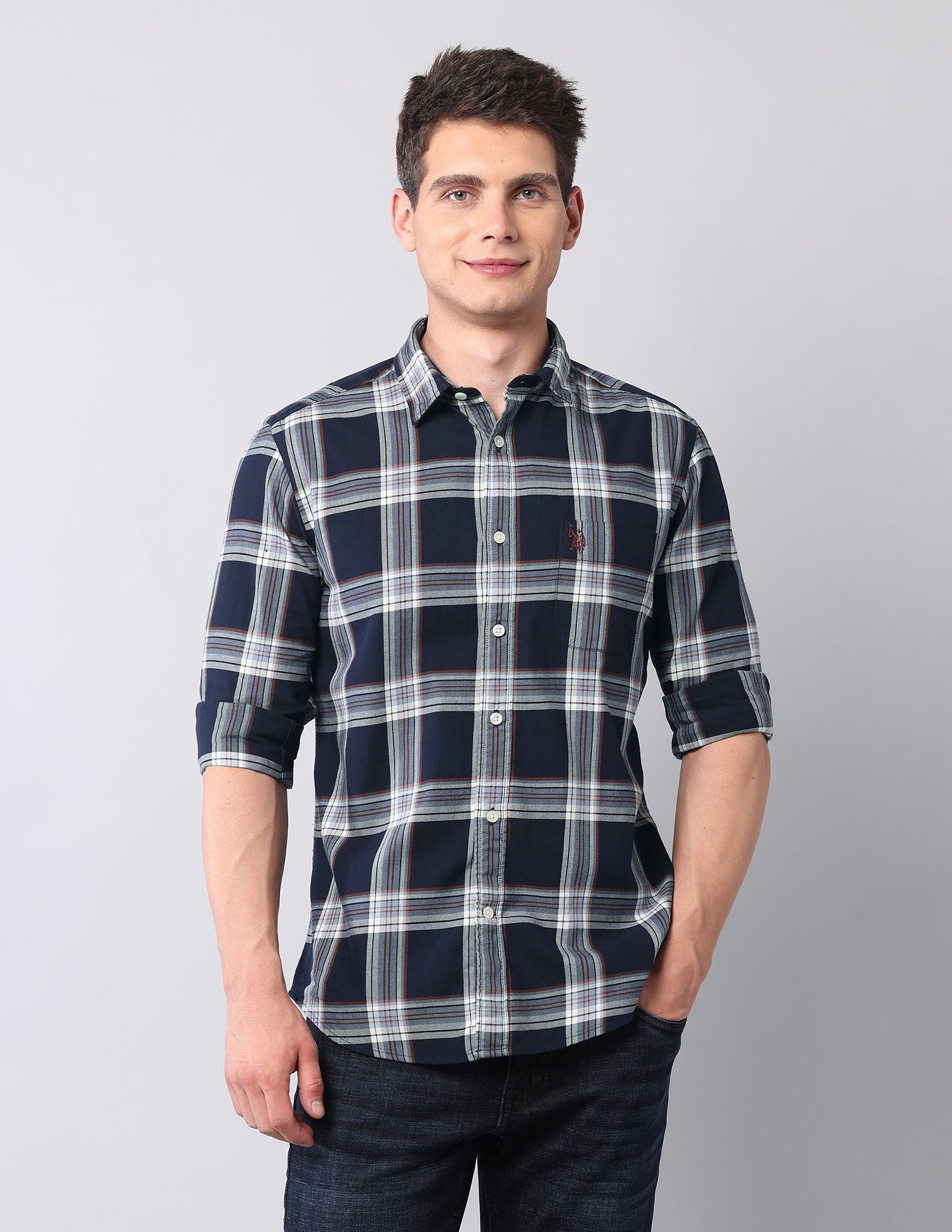 Plaid Checked Pure Cotton Shirt Navy - U.S. Polo Assn. India | Large