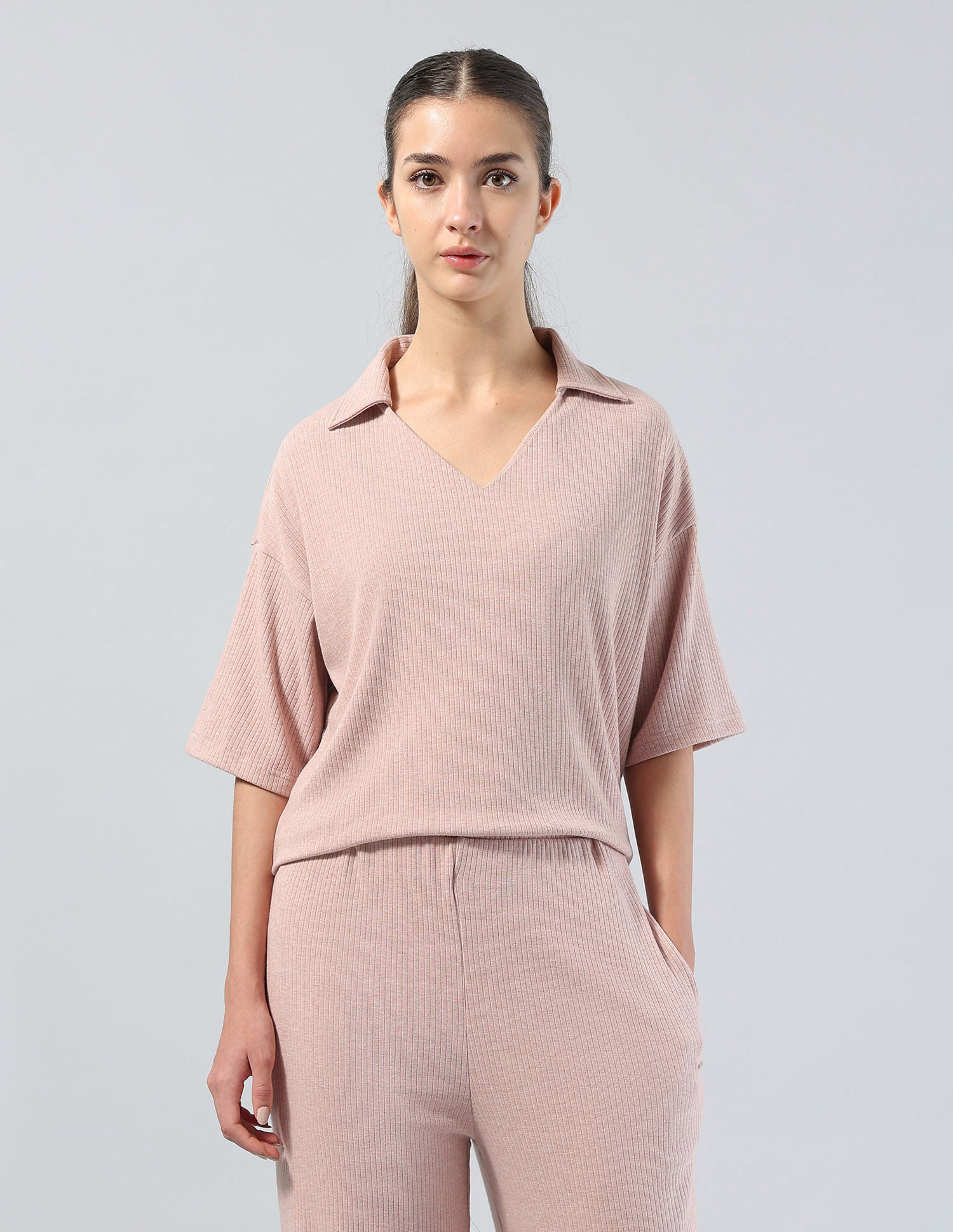 Ribbed Relaxed Fit Polo Shirt Pink - U.S. POLO ASSN. | Large