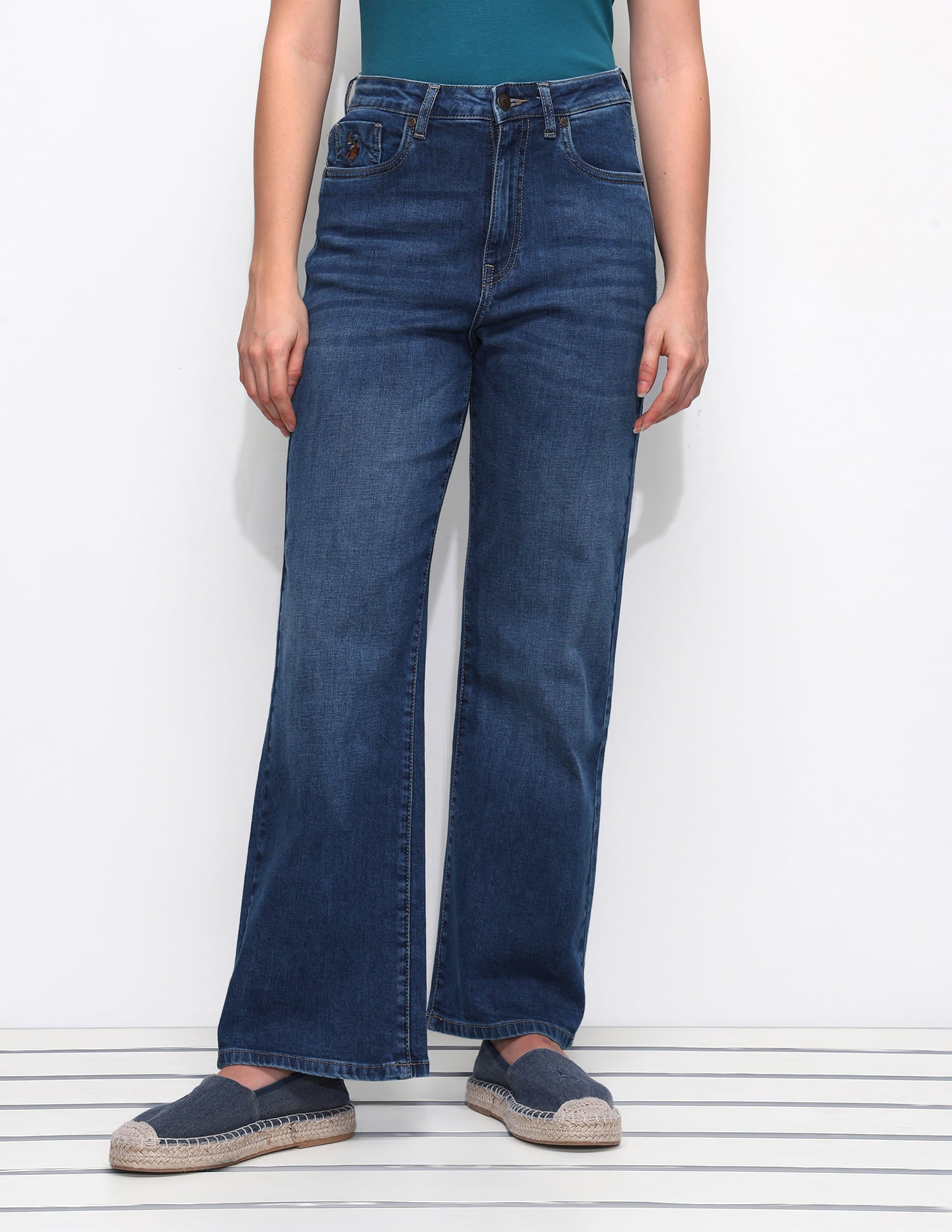 High Rise Wide Leg Jeans Blue - U.S. Polo Assn. India | Large