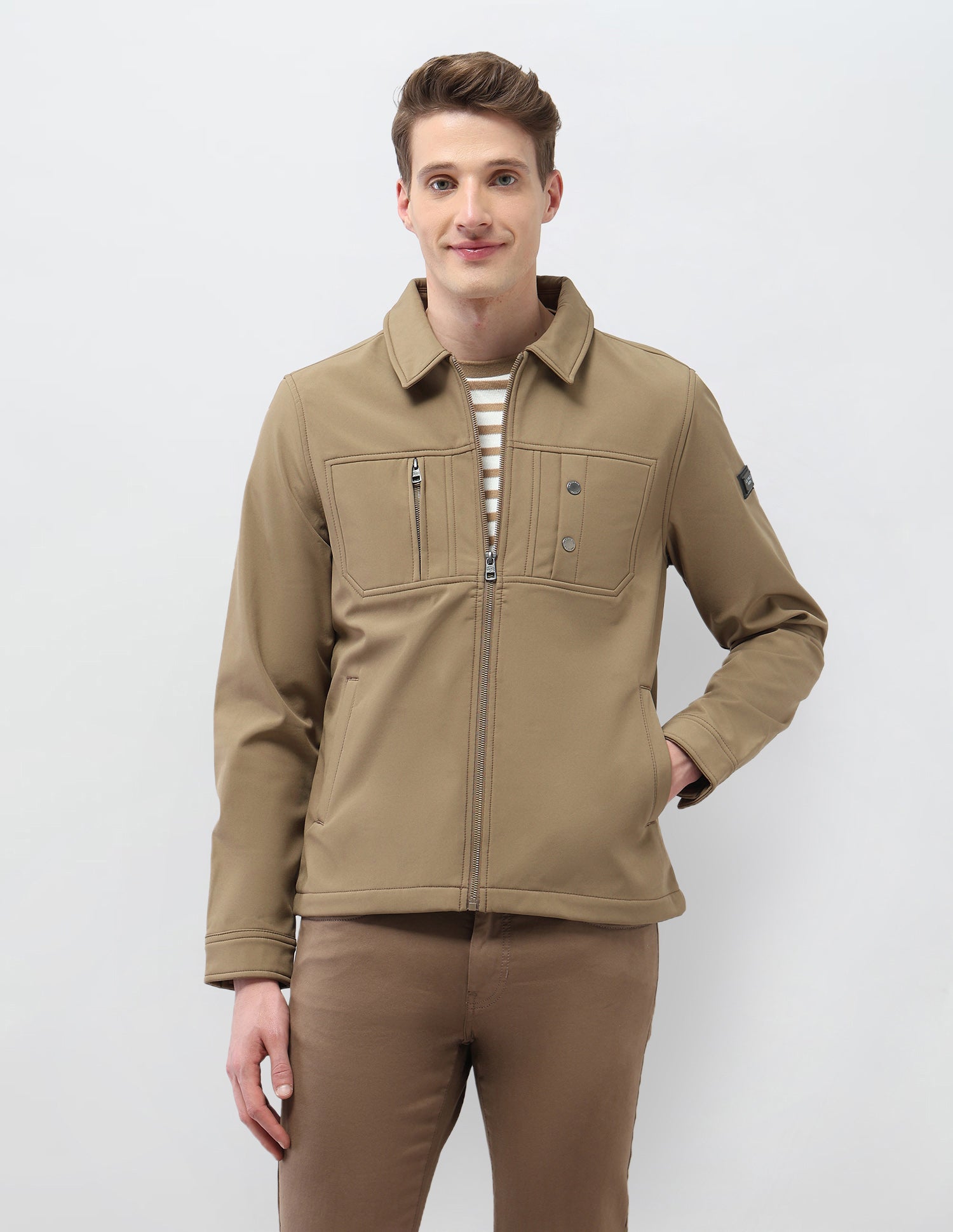 Solid Regular Fit Jacket Light Brown - U.S. Polo Assn. India | Large