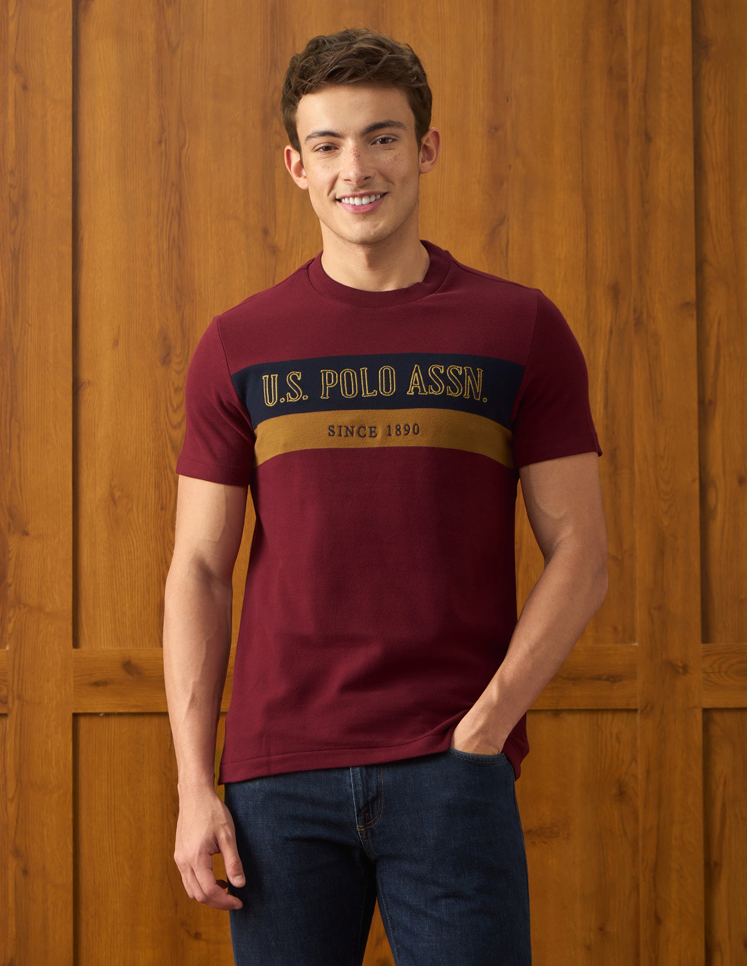 Brand Embroidered Slim Fit T-Shirt Maroon - U.S. Polo Assn. India | Large