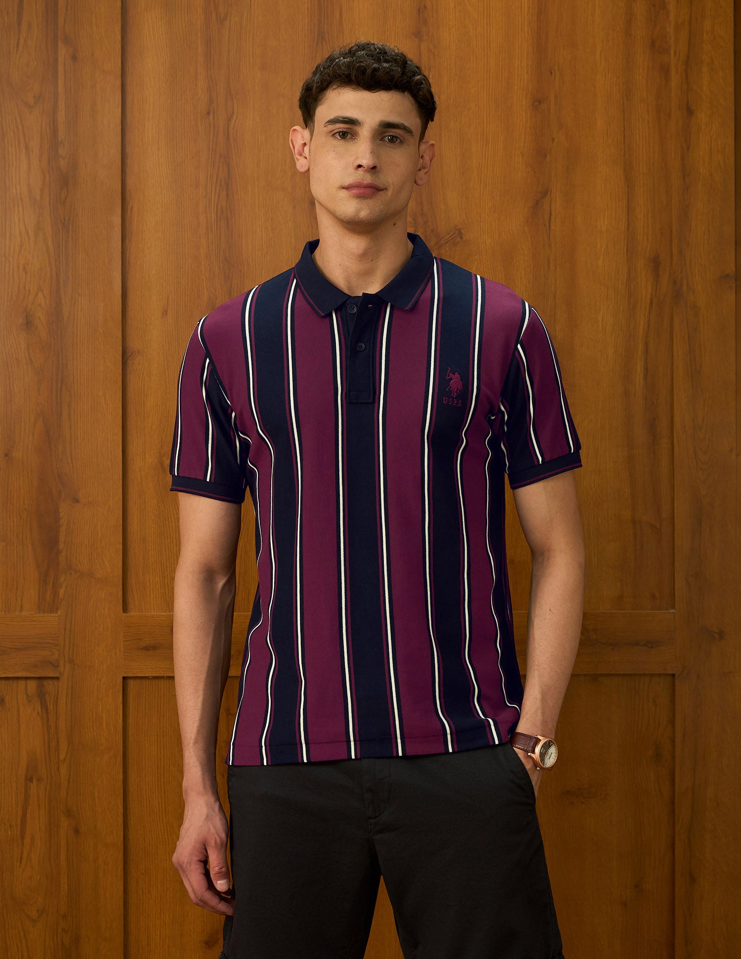 Vertical Striped Varsity Theatre Polo Shirt Maroon - U.S. POLO ASSN. | Large
