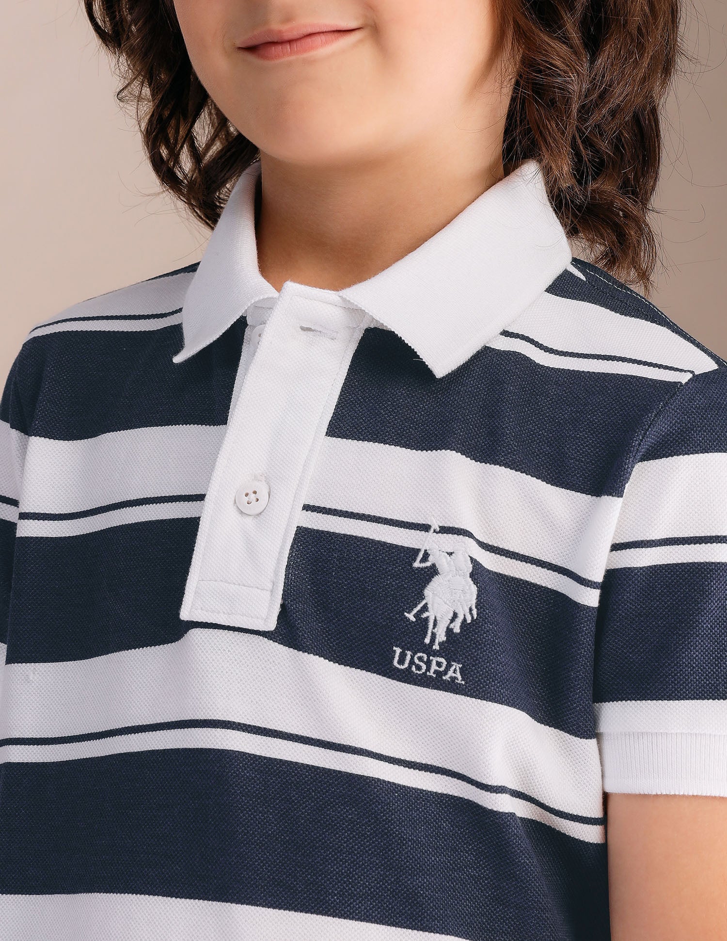 Boys Horizontal Striped Pure Cotton Polo Shirt Navy - U.S. POLO ASSN. | Large