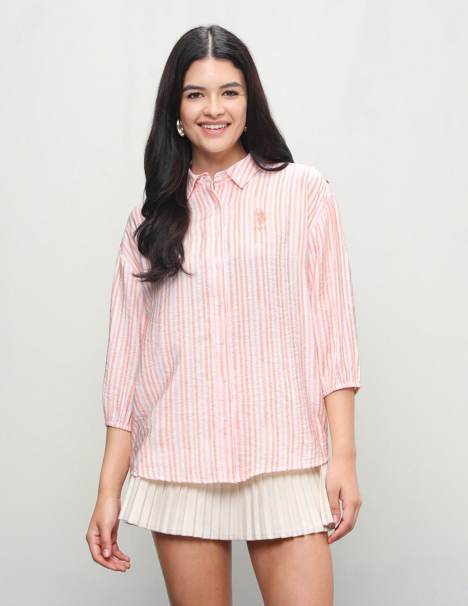 Vertical Striped Relaxed Fit Shirt Light Pink - U.S. Polo Assn. India | Large