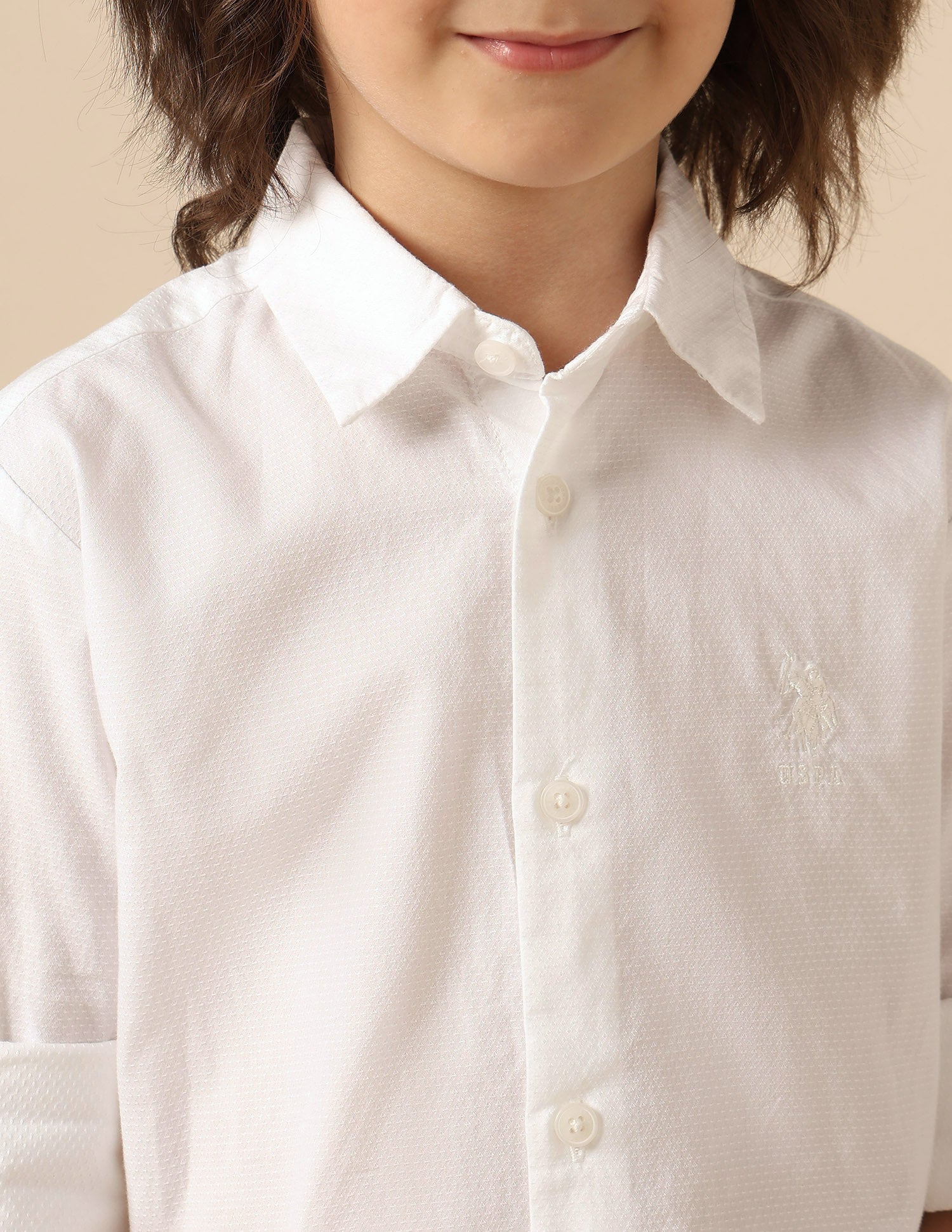 Boys Textured Pure Cotton Shirt White - U.S. POLO ASSN. | Large