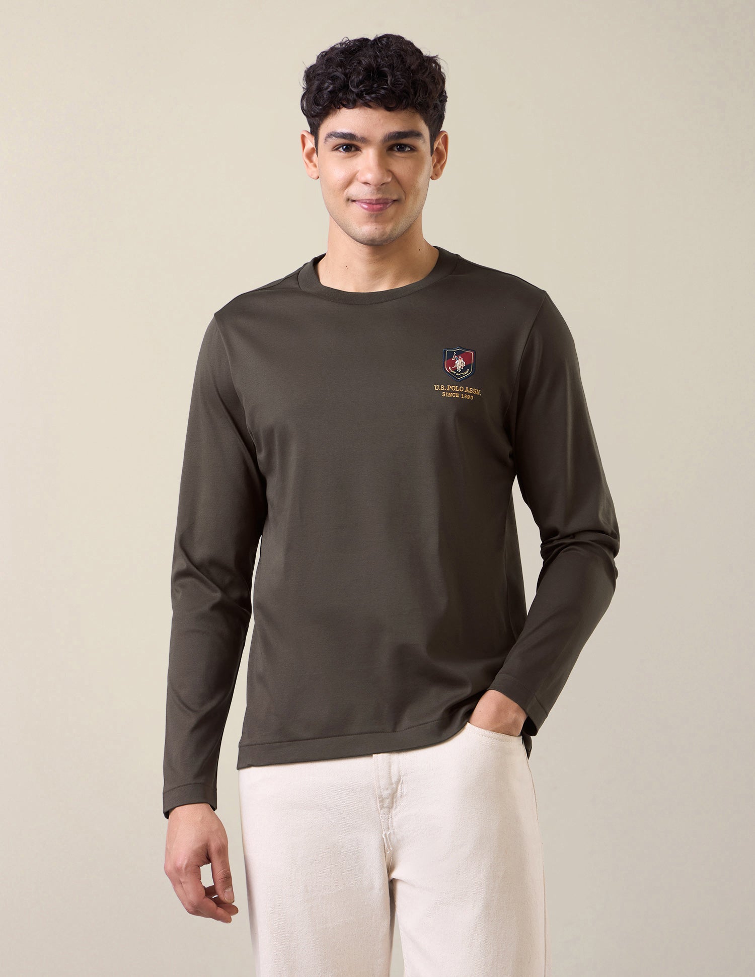 Solid Slim Fit T-Shirt Dark Brown - U.S. Polo Assn. India | Large