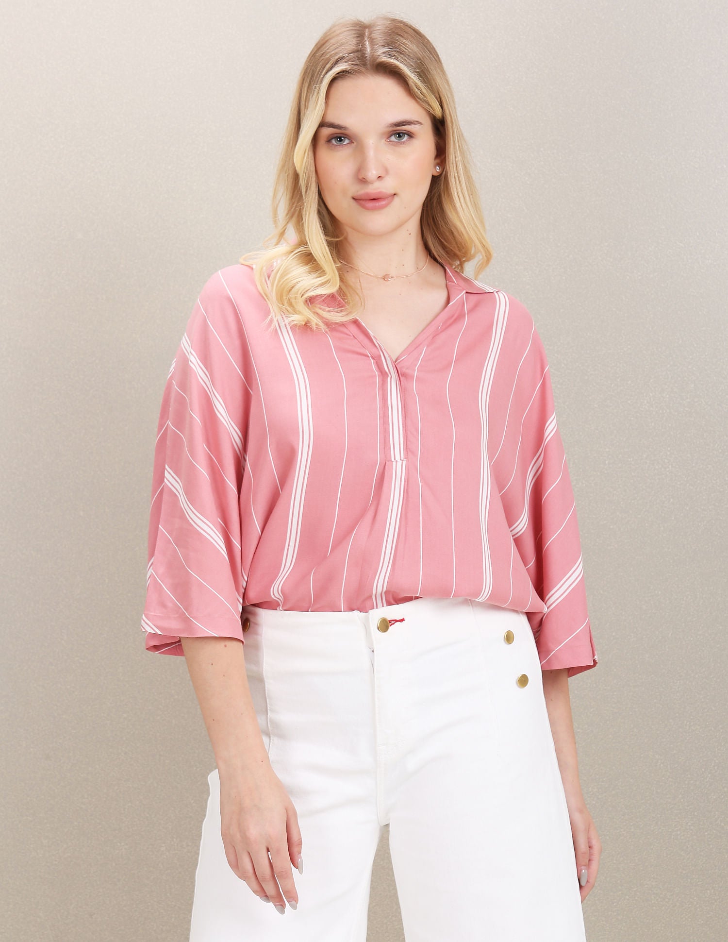Extended Sleeve Vertical Stripe Top Pink - U.S. POLO ASSN. | Large