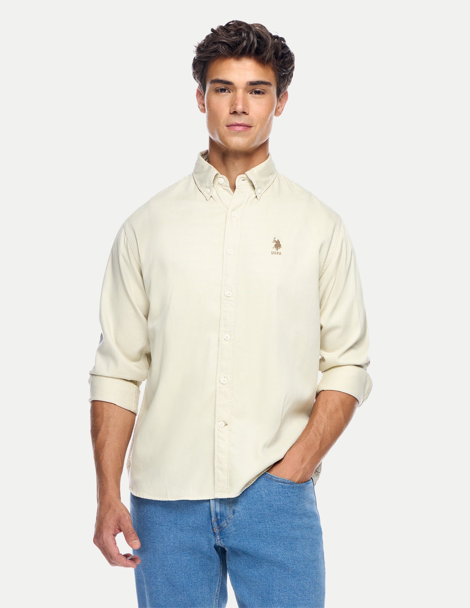 Relaxed Fit Button Down Shirt Ecru - U.S. Polo Assn. India | Large