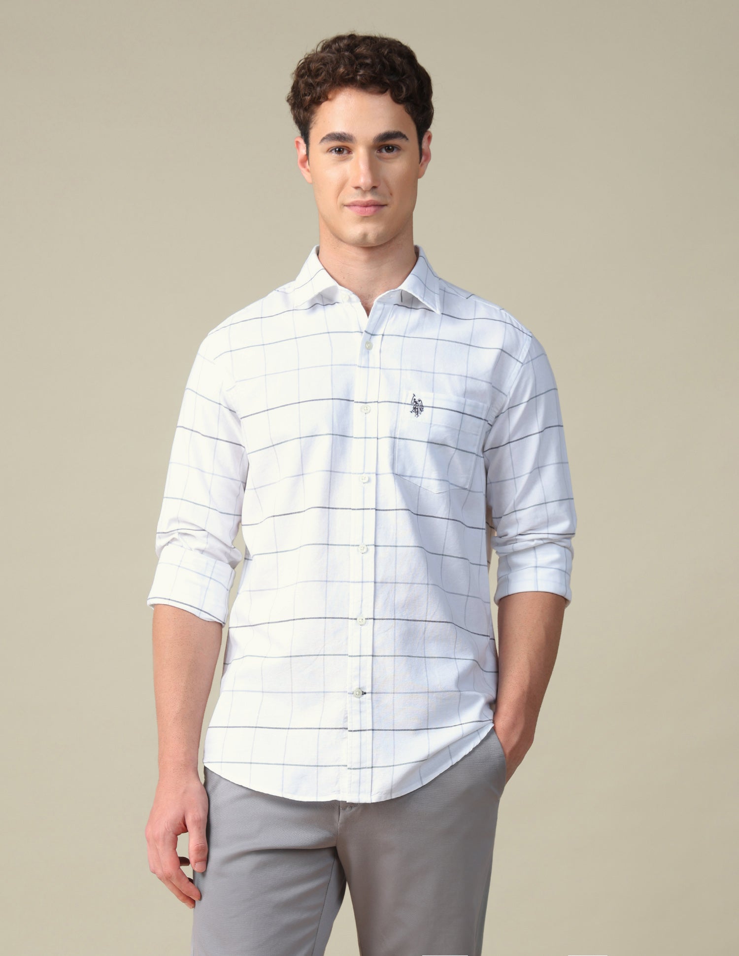 Windowpane Checked Oxford Shirt Grey - U.S. Polo Assn. India | Large