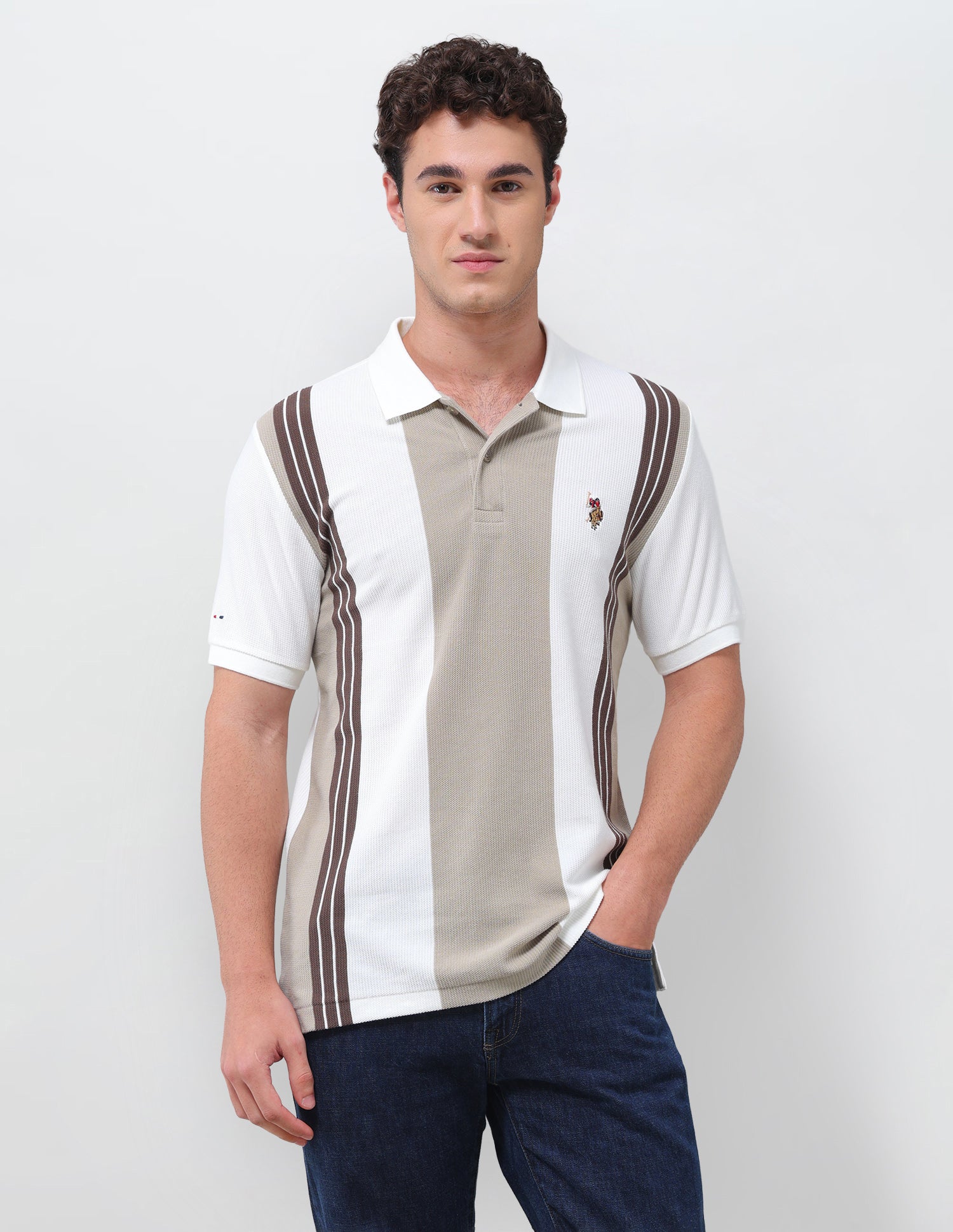 Colourblocked Slim Fit Polo Shirt Ivory - U.S. Polo Assn. India | Large